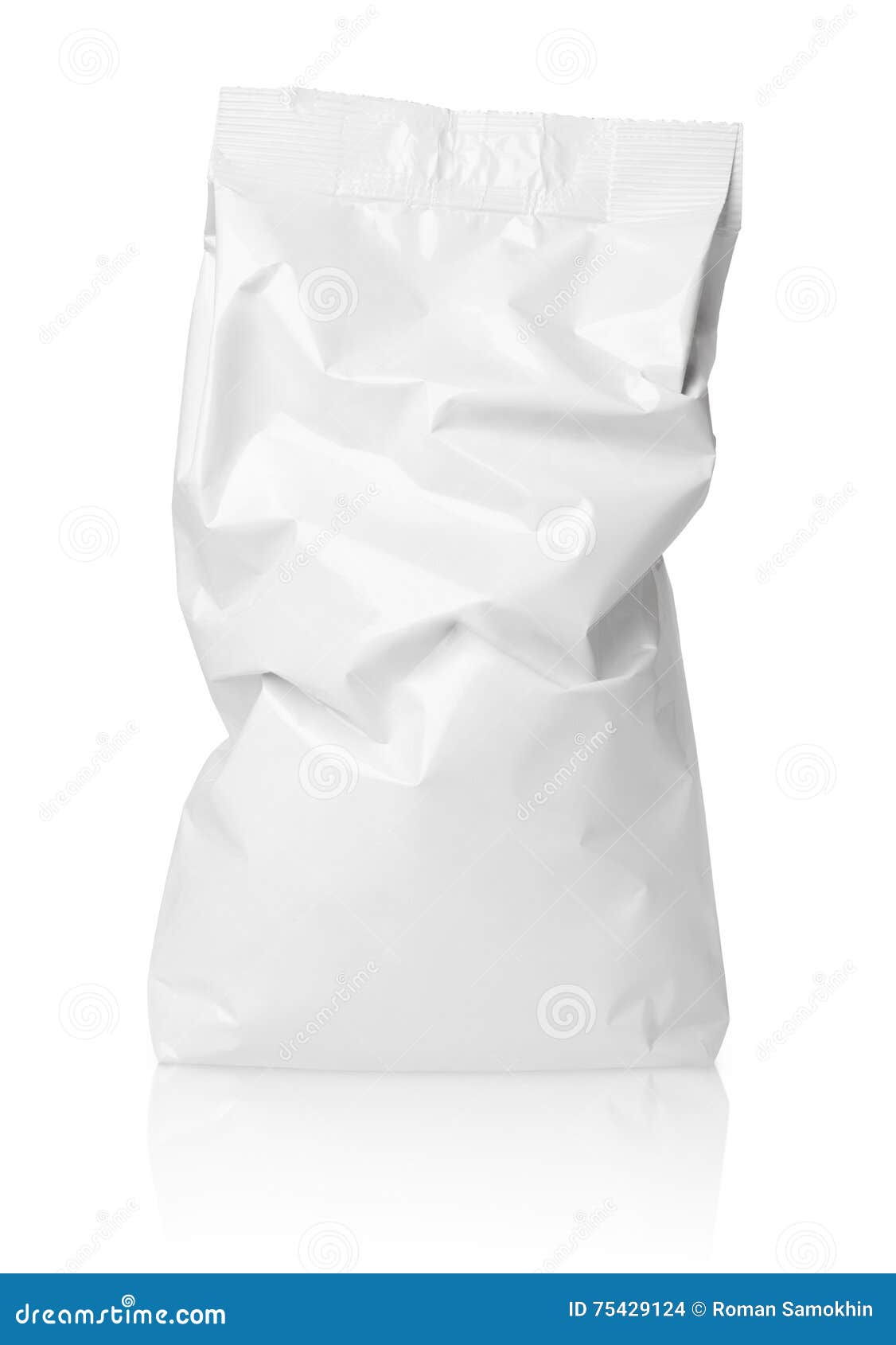 crumpled blank paper bag package with creases on white
