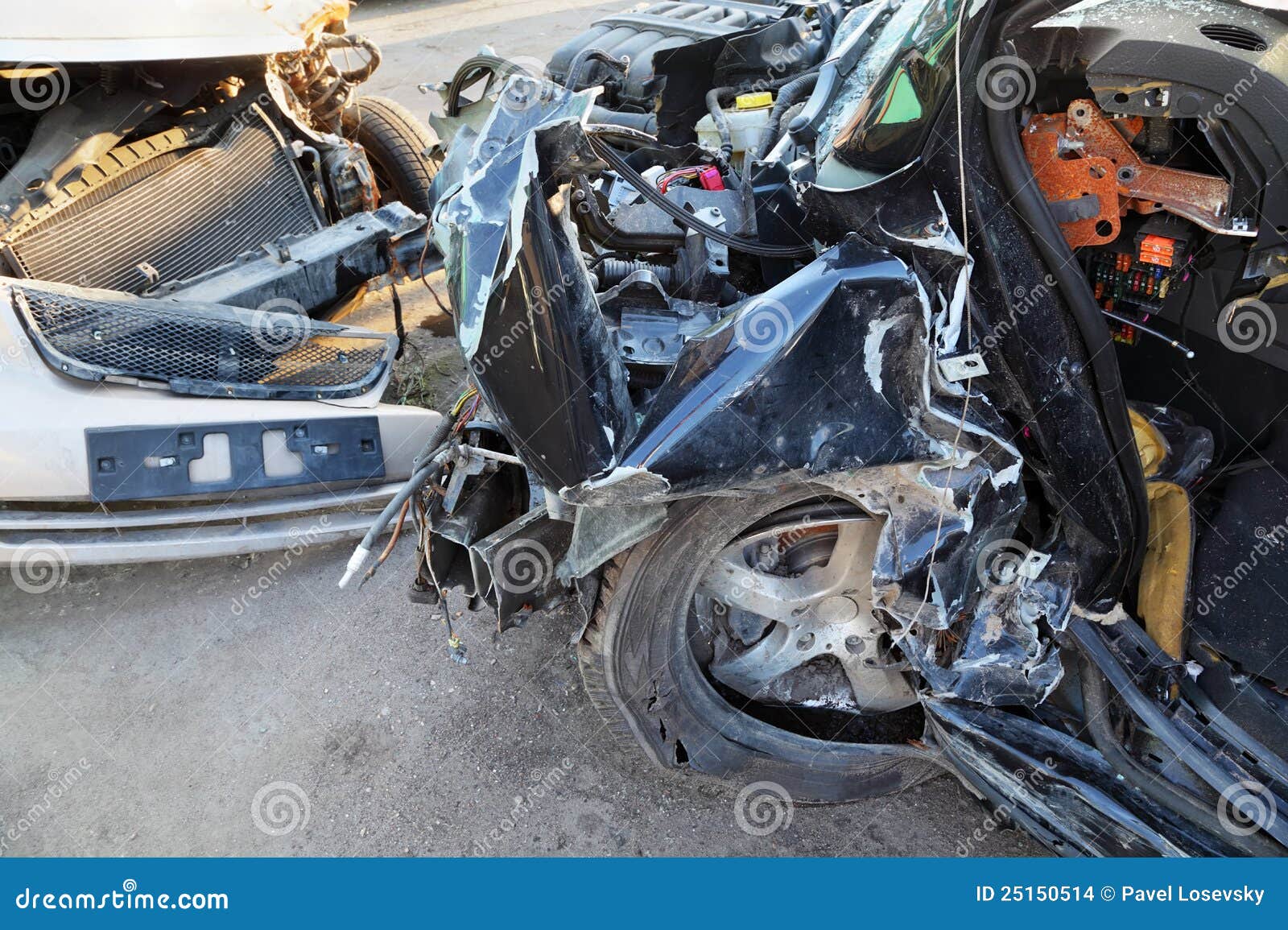 Crumpled and Broken Hoods of Collided Cars Stock Photo Image of crush
