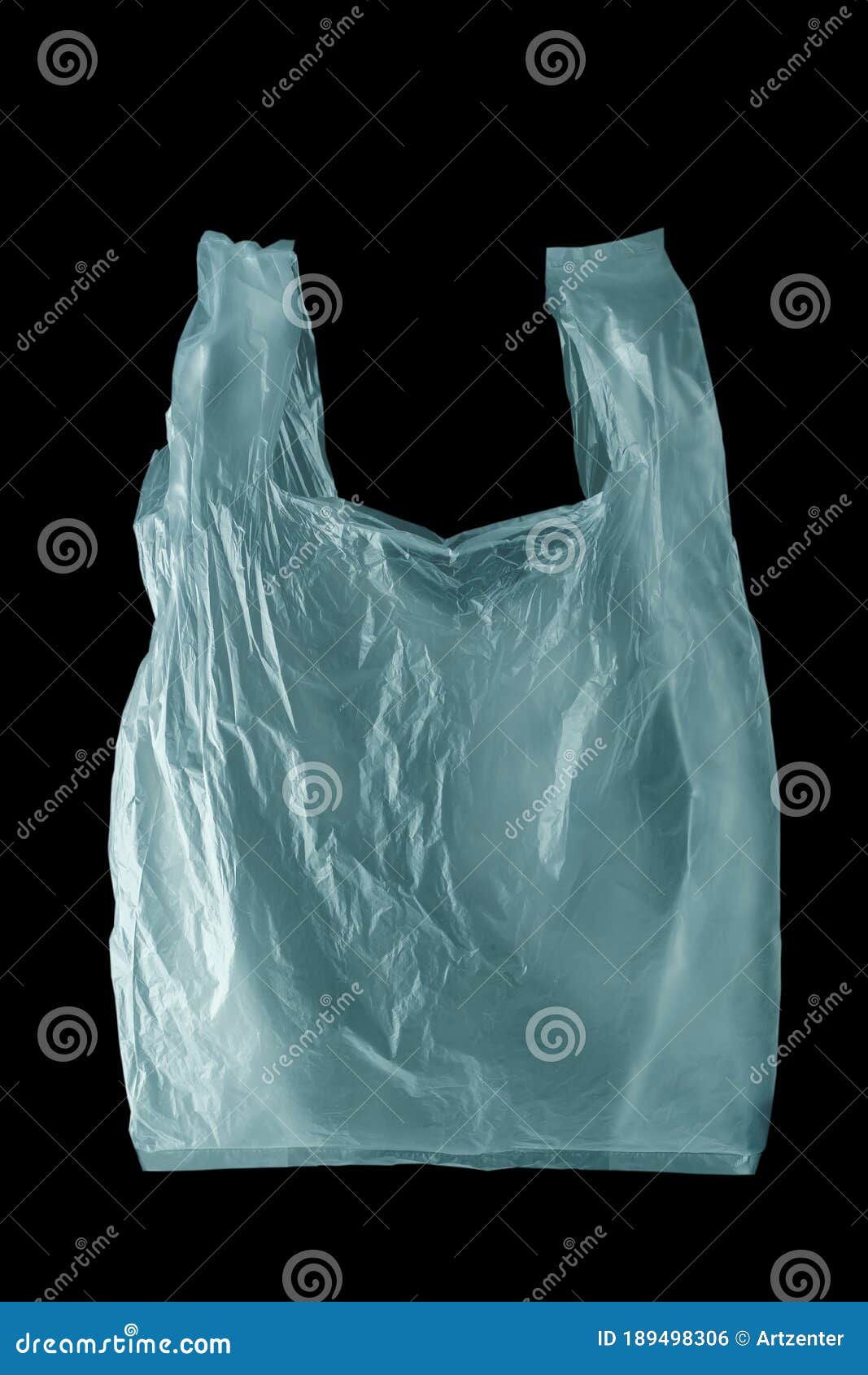 Crumpled Singleuse Plastic Bag on Black Background, Polyethylene
