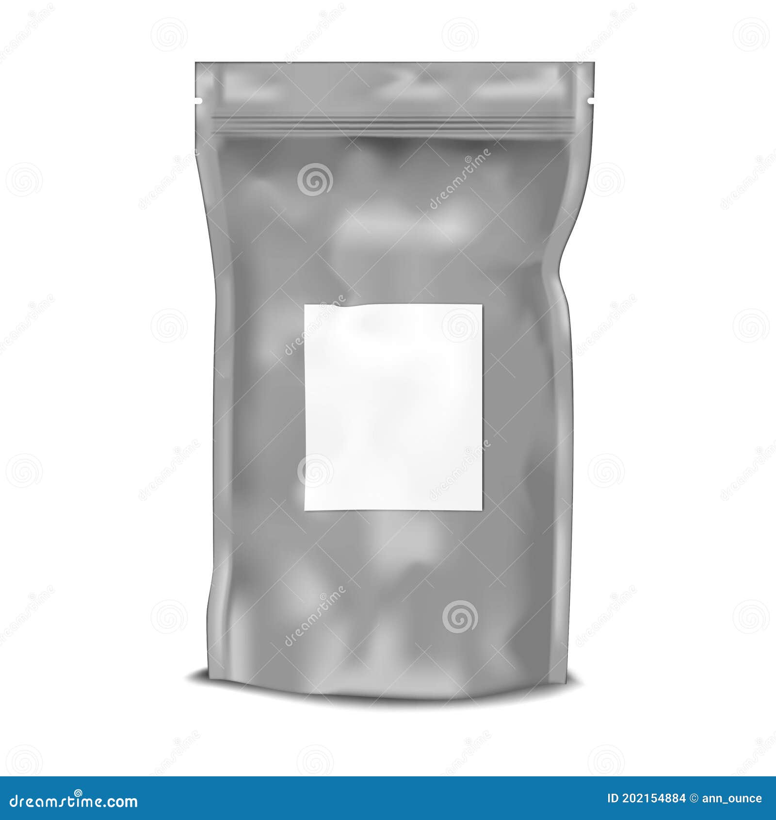Download Crumpled Vacuum Standup Ziplock Pouch With White Blank Label Sticker, Vector Mockup. Foil Or ...