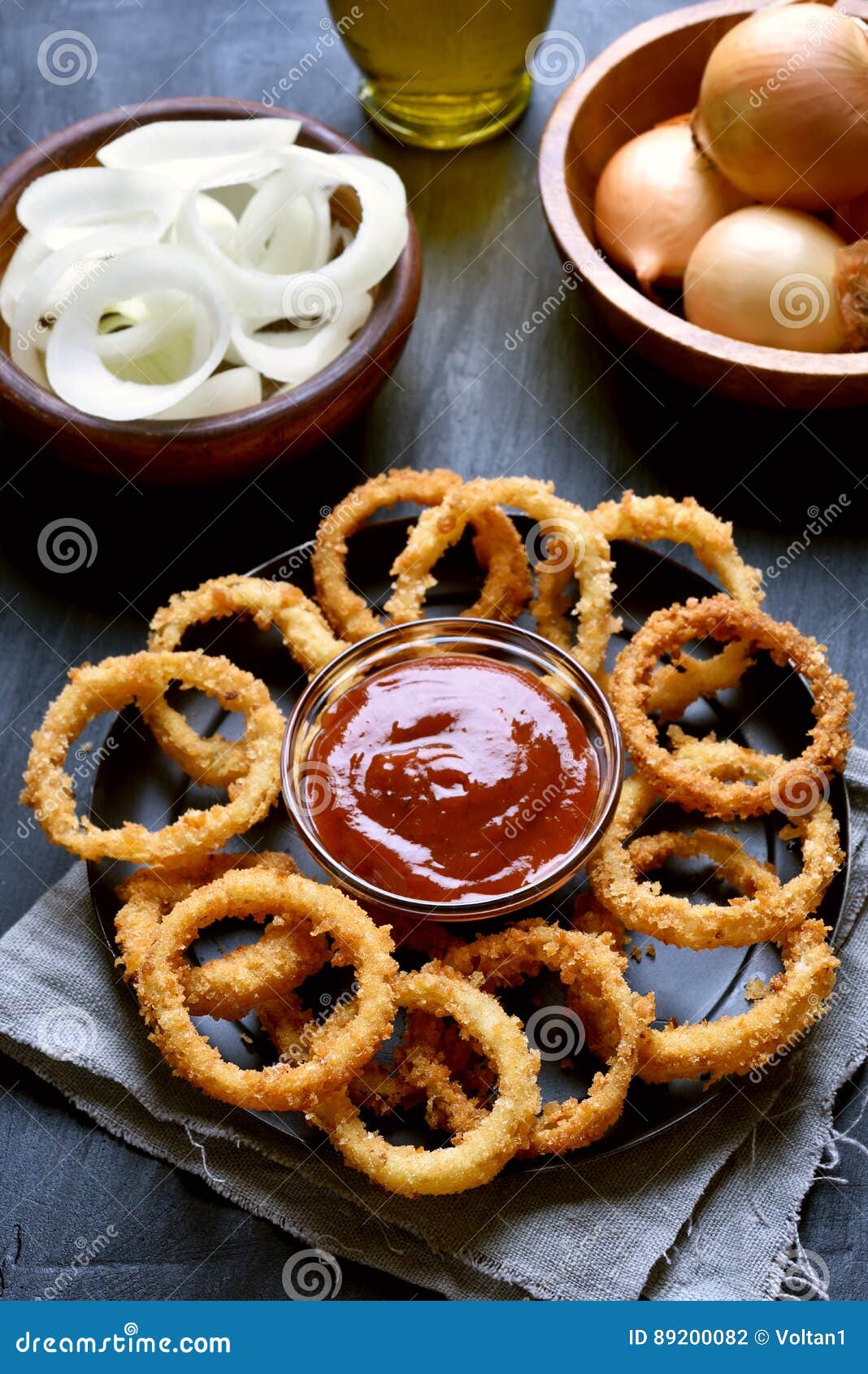 Crunchy Fried Onion Rings and Ketchup Stock Photo Image of plate