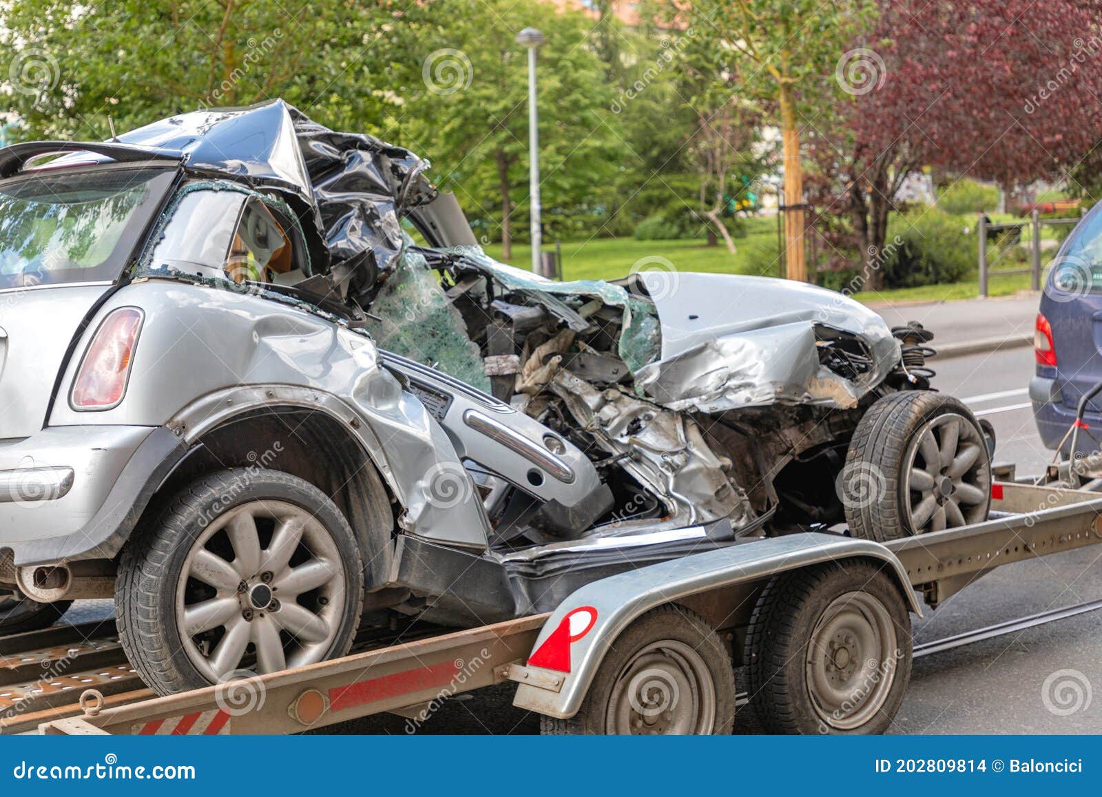 Crushed Car Trailer stock photo. Image of vehicle, collision 202809814