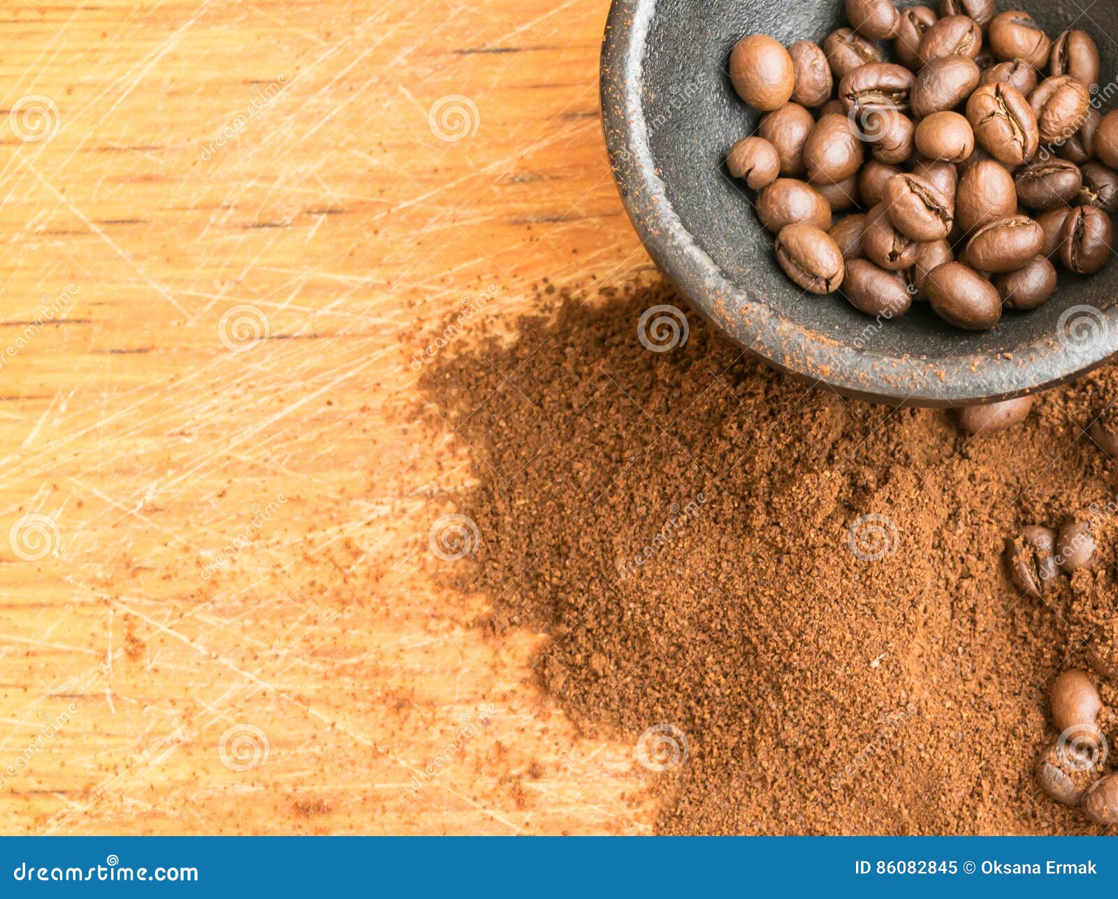 Crushed Coffee Beans in a CastIron Mortar Stock Image Image of grain