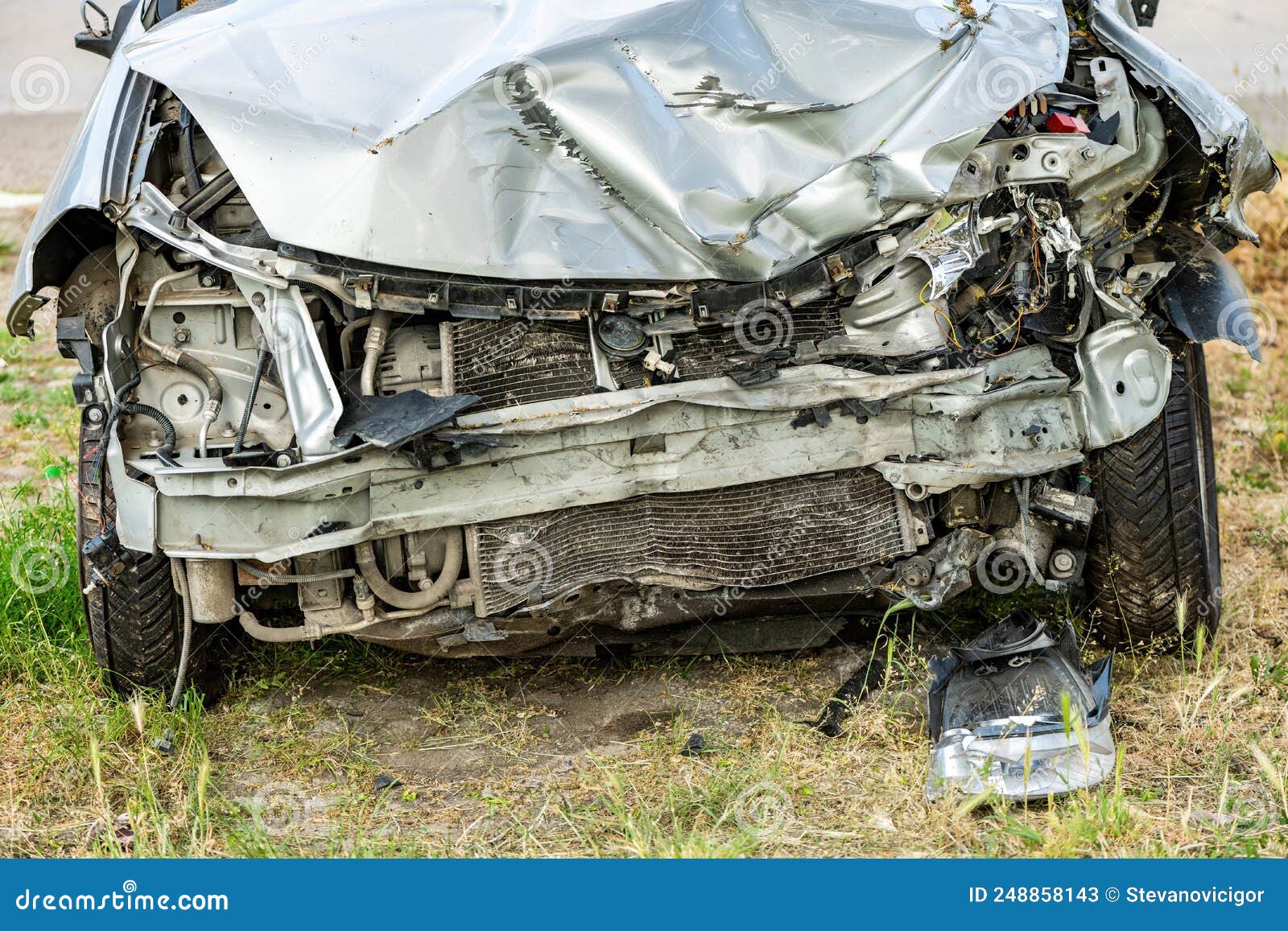 Crushed and Damaged Car after Traffic Accident Stock Image Image of people, transport 248858143