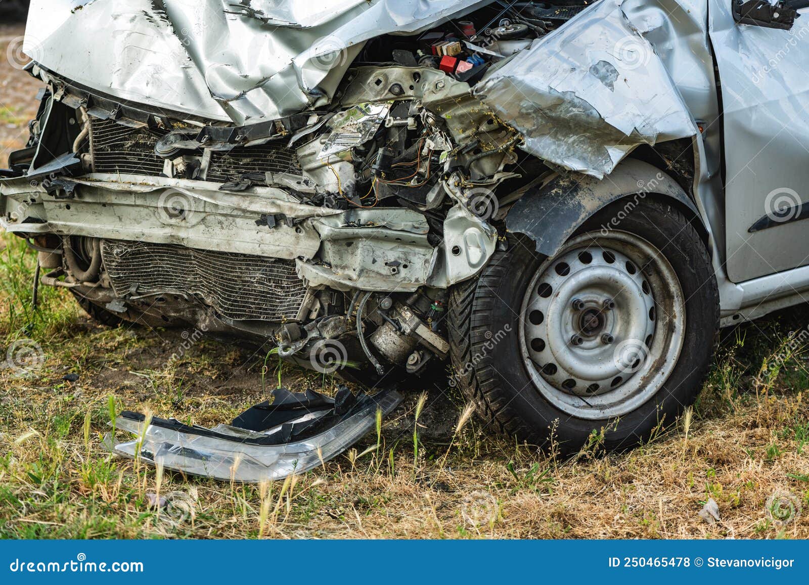 Crushed and Damaged Car after Traffic Accident Stock Photo Image of