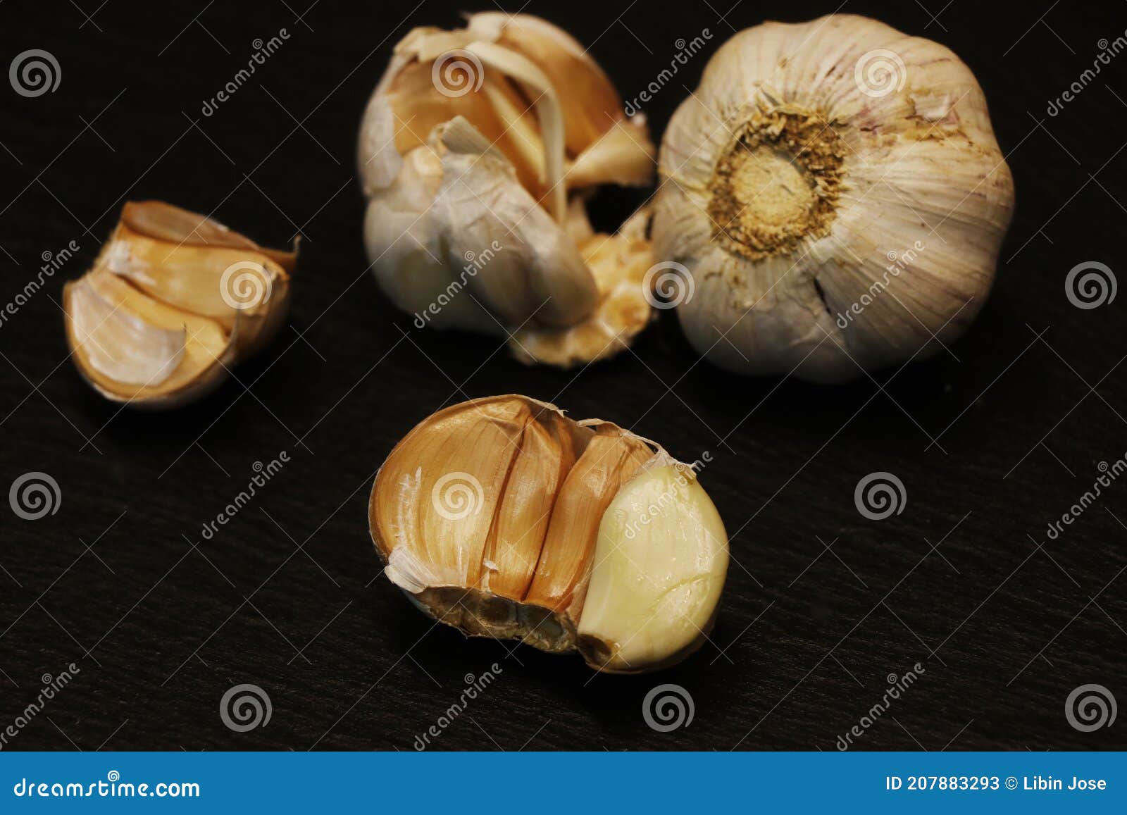 Crushed Garlic Cloves Separately on a Black Background Stock Image Image of health, healthy