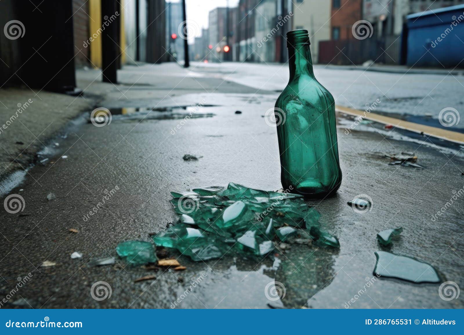 Crushed Glass Bottle on Gritty Urban Sidewalk Stock Illustration
