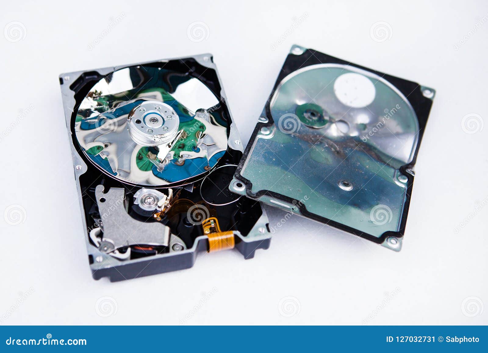 Crushed Hard Disk Drive stock image. Image of metal 127032731