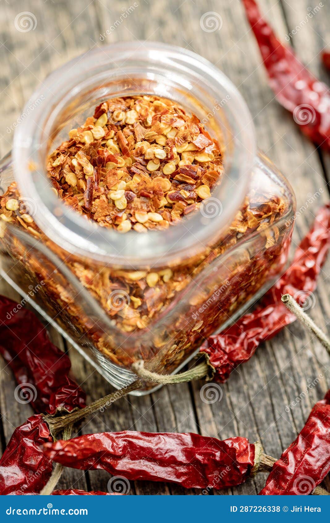 Crushed and Whole Chili Peppers in Jar Stock Photo Image of seasoning