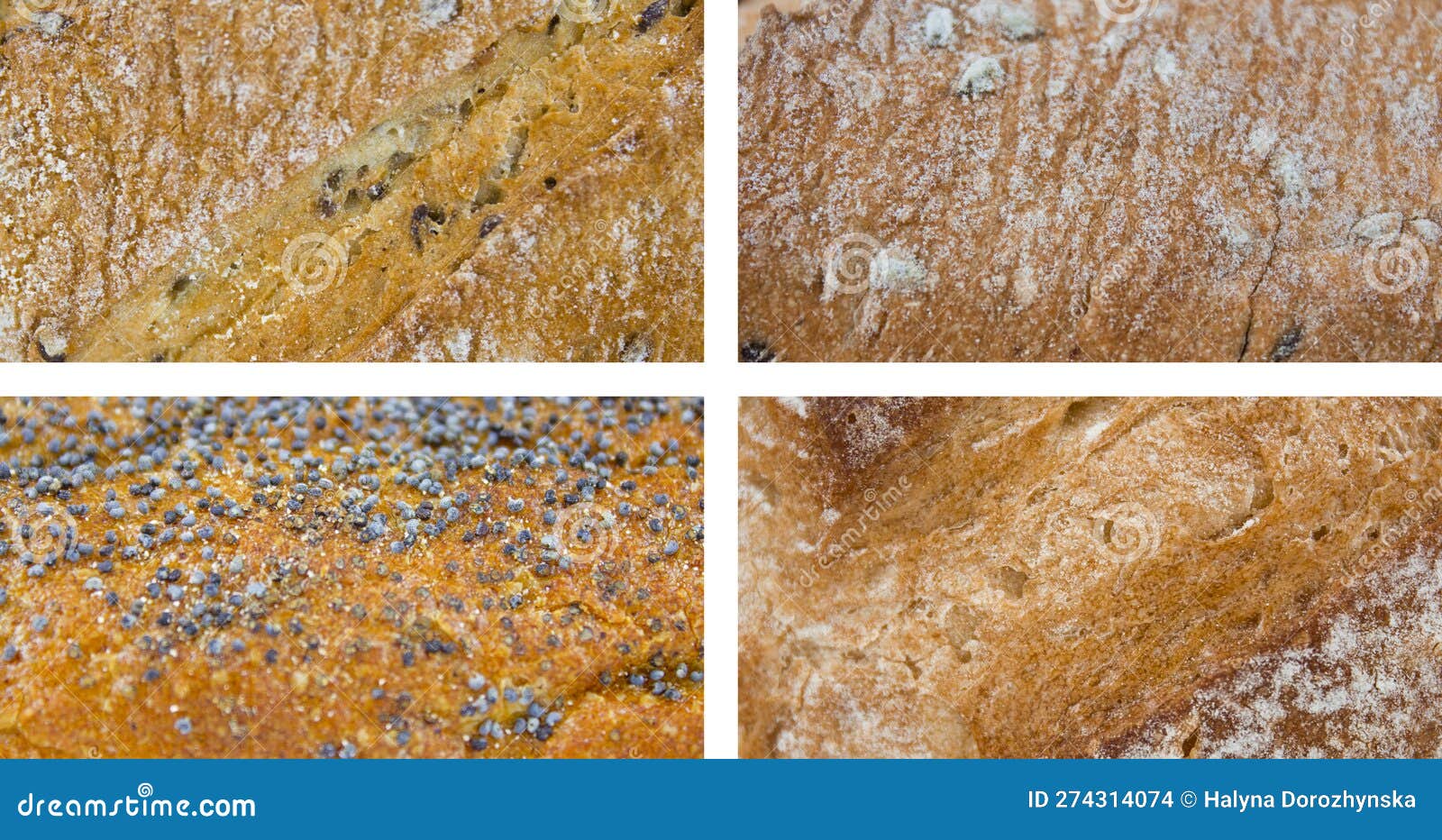 Crusts of Different Types of Bread Close Up. Macro Photo of Bread Stock