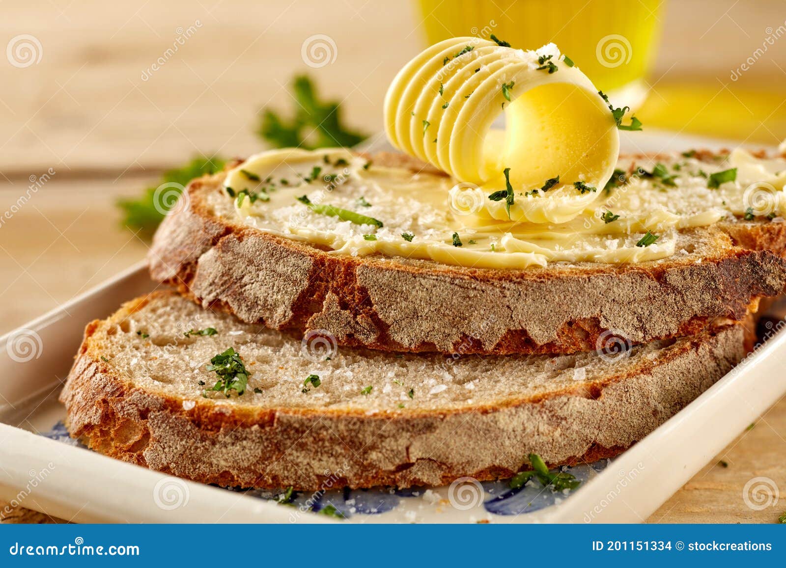 Crusty Slices of Fresh Buttered Rye Bread Stock Photo Image of