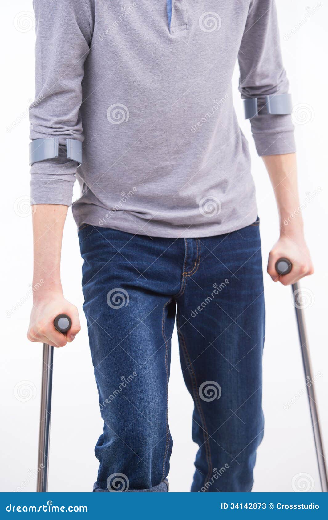 Crutches in both hand stock image. Image of medical, cast 34142873