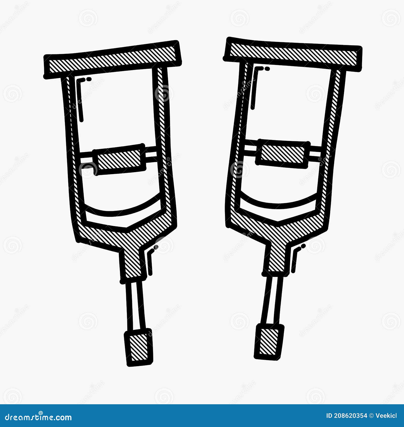Crutches Doodle Vector Icon. Drawing Sketch Illustration Hand Drawn