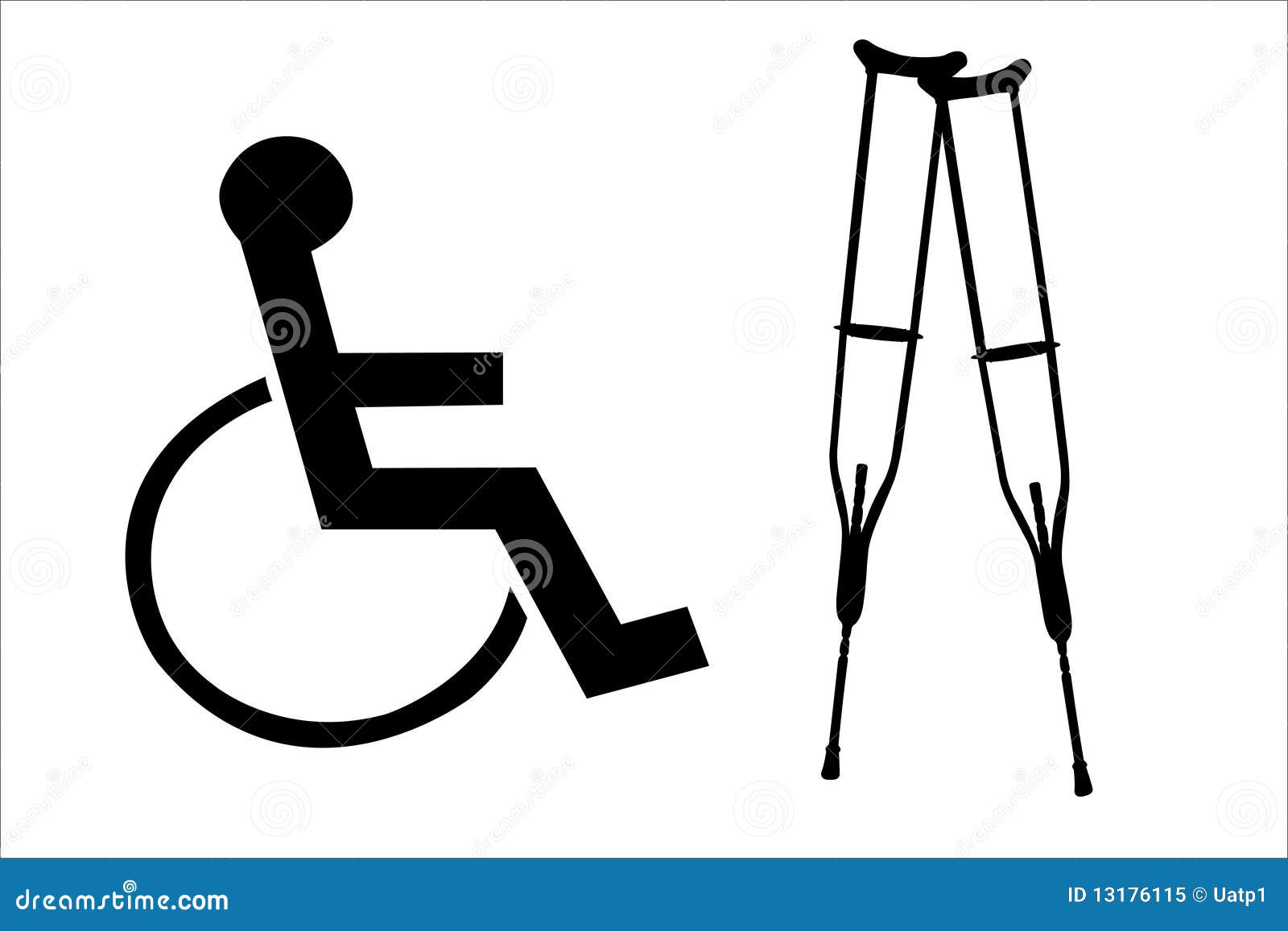 Crutches and Wheelchair Silhouettes Stock Illustration Illustration
