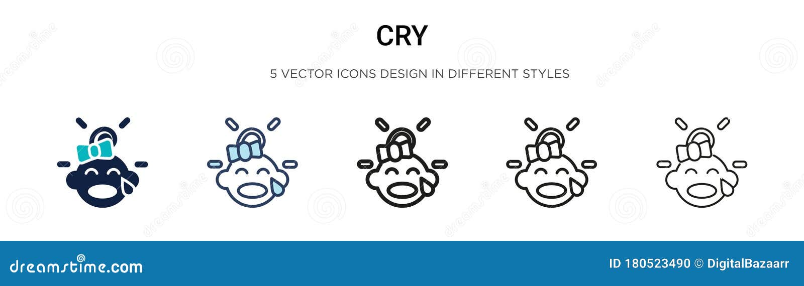 cry icon in filled, thin line, outline and stroke style.   of two colored and black cry  icons s can