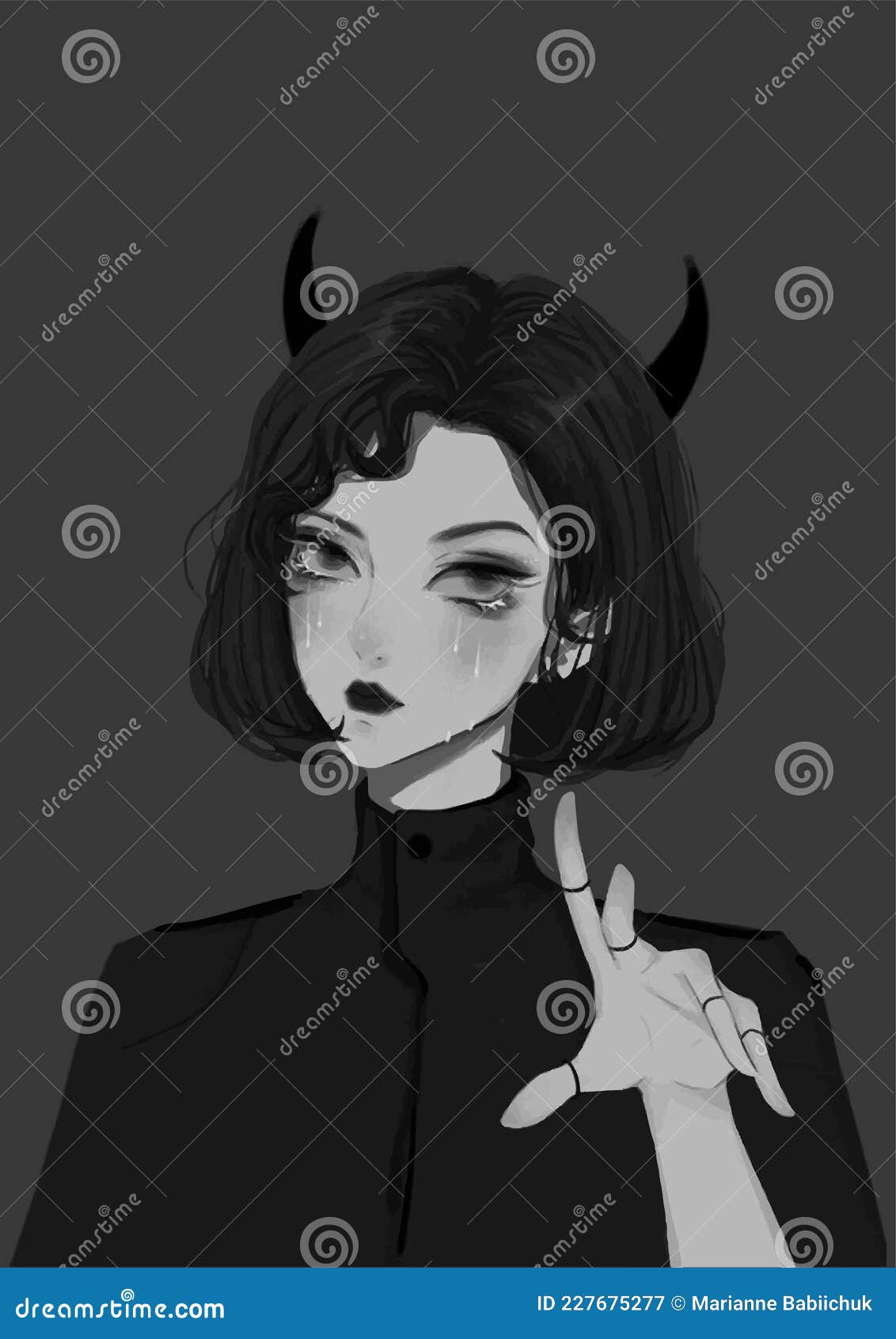 a beautiful anime girl wtih balck horns and white  Stable Diffusion   OpenArt