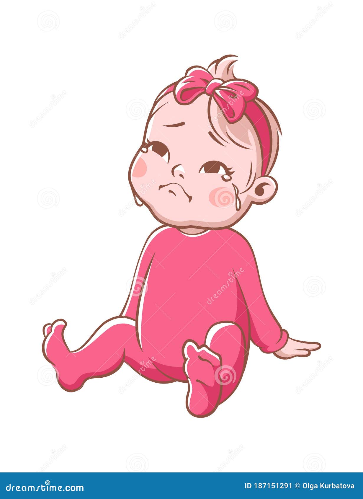 Crying Baby Girl. Cartoon Sad Toddler in Pink Sitting on White Background  Isolated Vector Child Character Stock Vector - Illustration of naughty,  newborn: 187151291