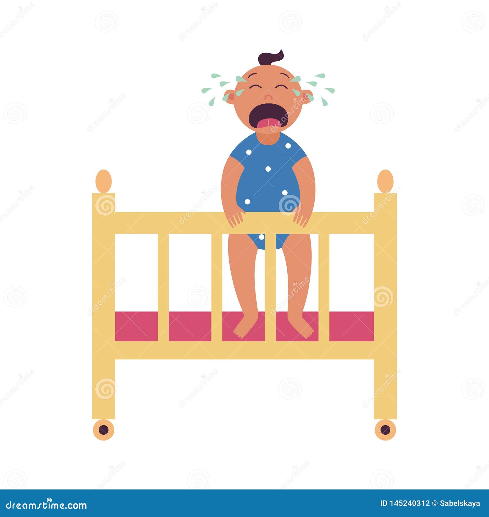 Crying Baby Stands Holding Side of Cot Flat Cartoon Style Stock Vector - Illustration of adorable, people: 145240312 Crying Baby Stands Holding Side of Cot Flat Cartoon Style Stock Vector - Illustration of adorable, people: 145240312
