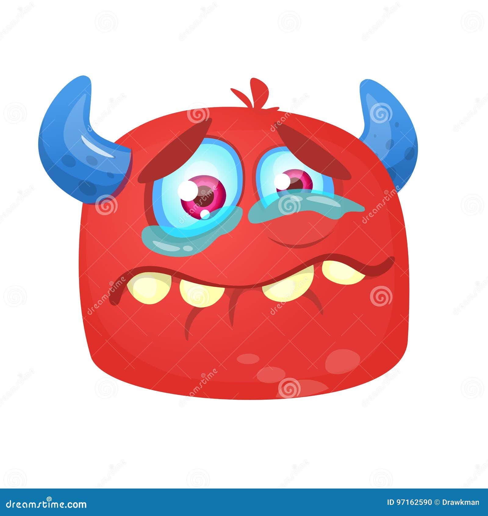 Crying Cartoon Monster Icon. Halloween Vector Red and Horned Monster ...