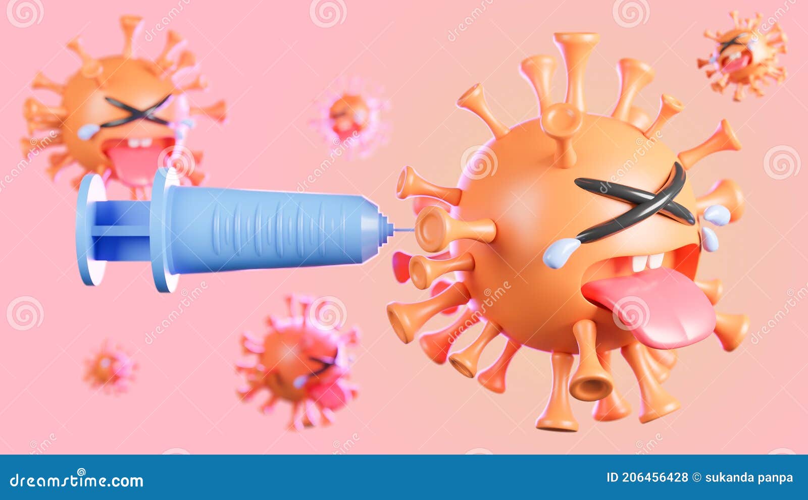 Crying Cute Orange Colona Virus Character Being Injected With Syringe