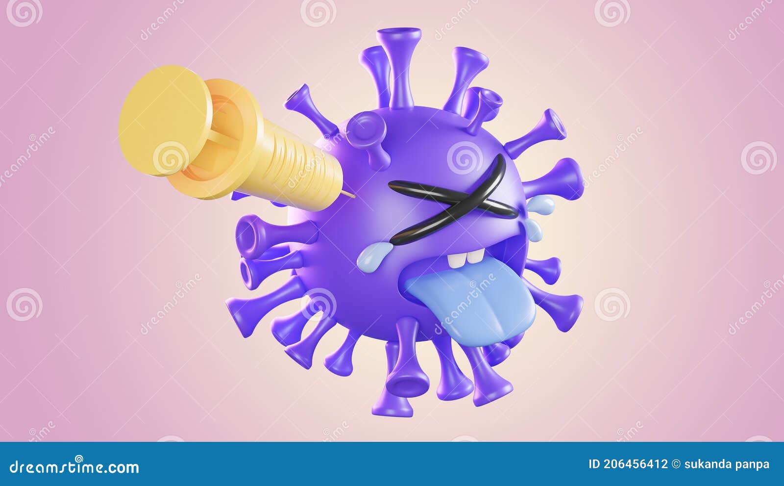 Crying Cute Purple Colona Virus Character Being Injected With Syringe