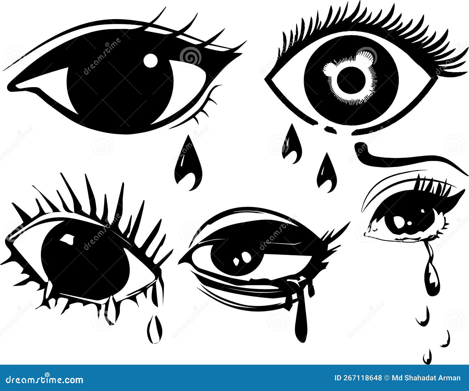 Crying eye silhouette Set stock vector. Illustration of clip - 267118648