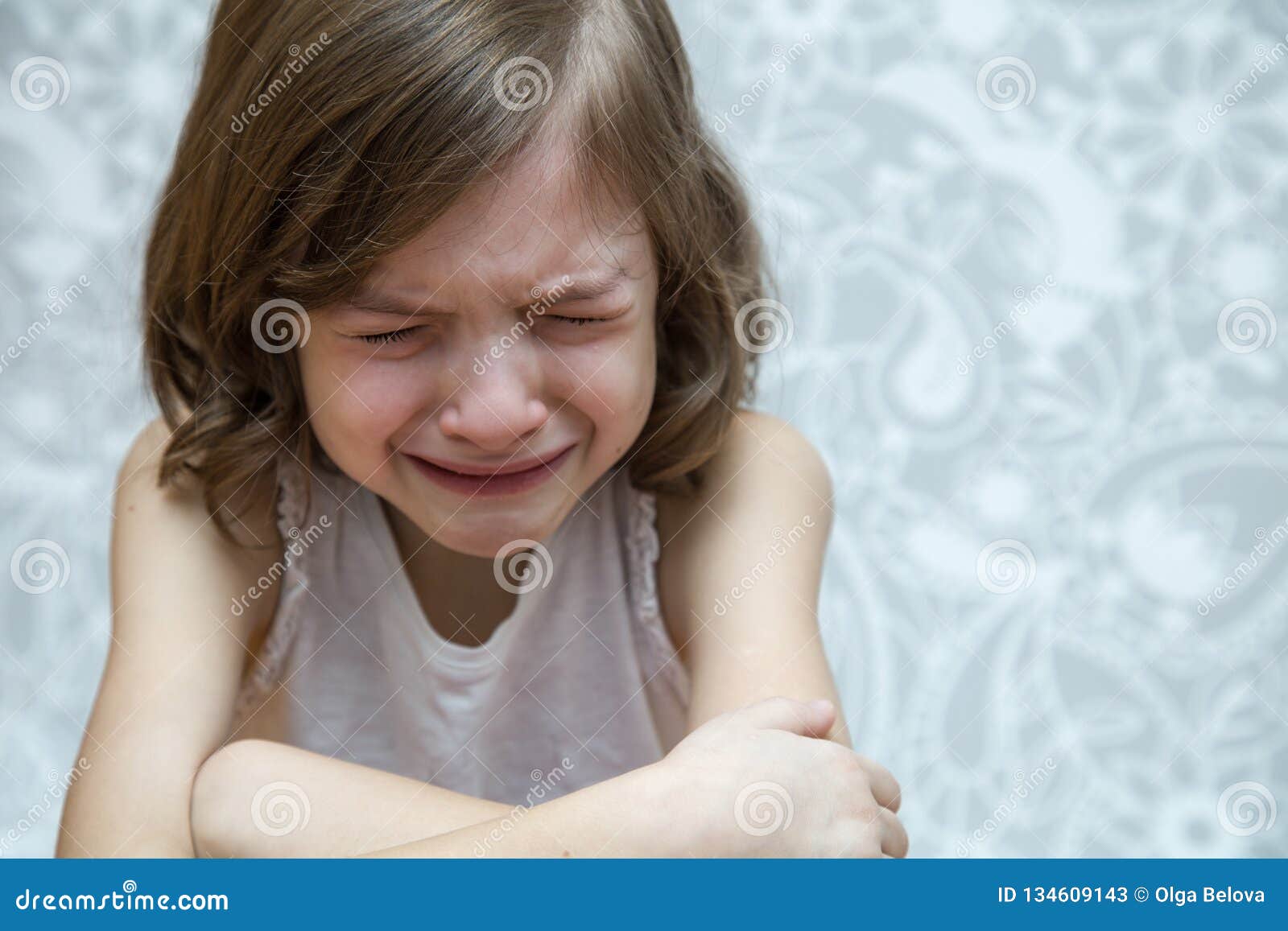 The Crying Girl. she`s Sitting at the Table Stock Image - Image of ...