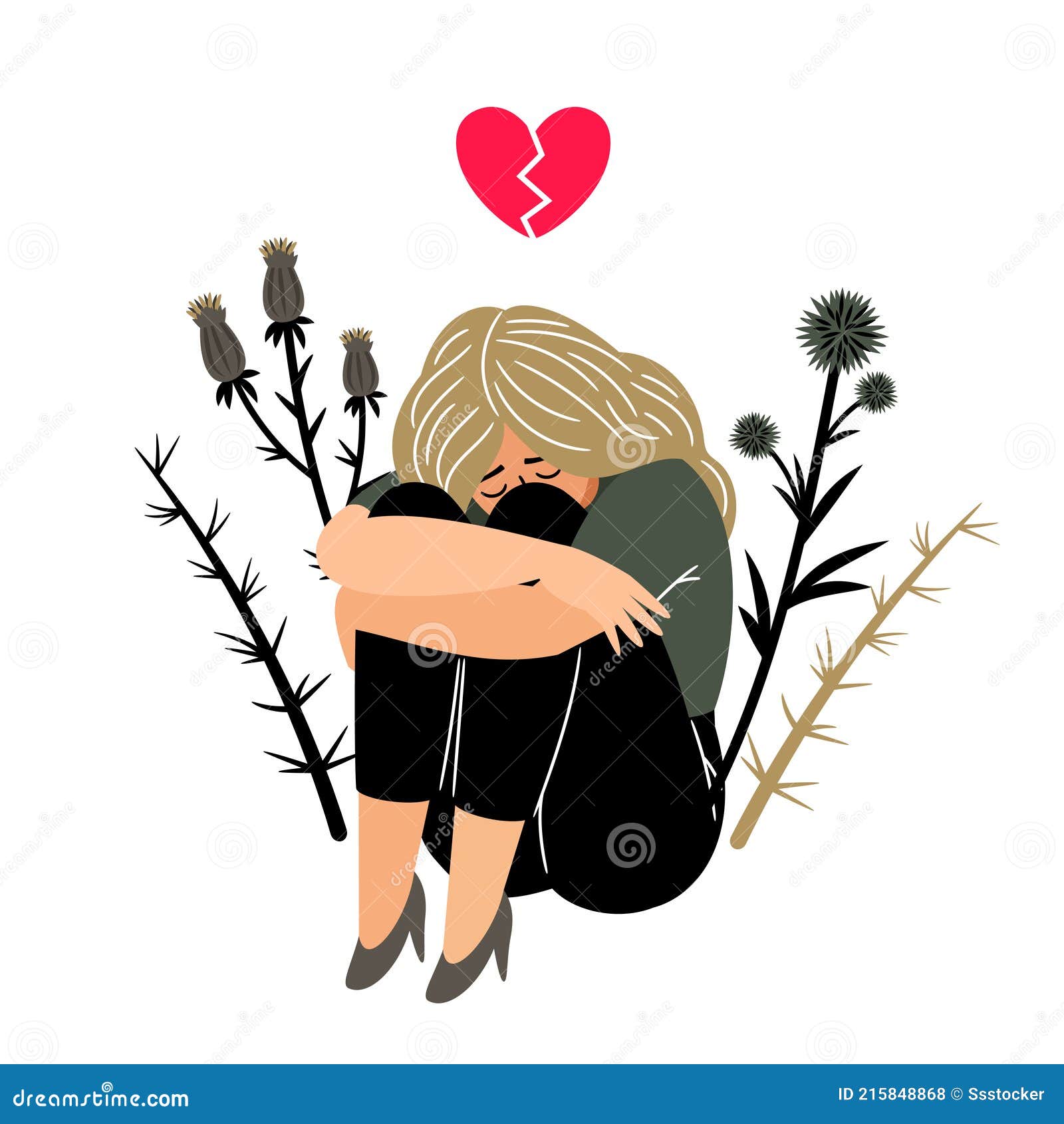 Cartoon alone girl holds broken heart white Vector Image