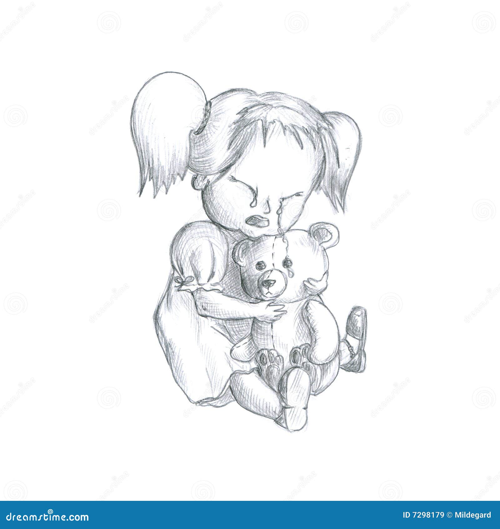 Crying Girl With Teddy-bear Stock Illustration - Illustration of
