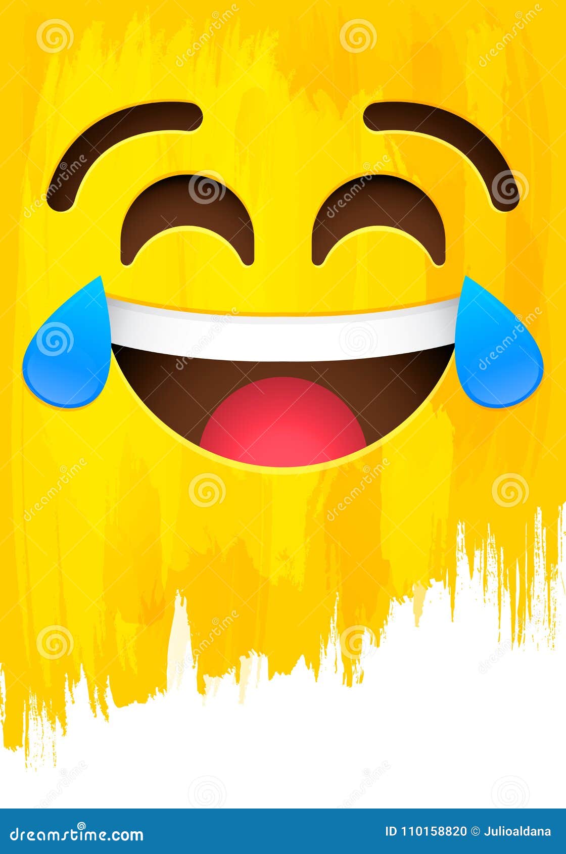 crying of laughter happy smiley face on yellow paint wall