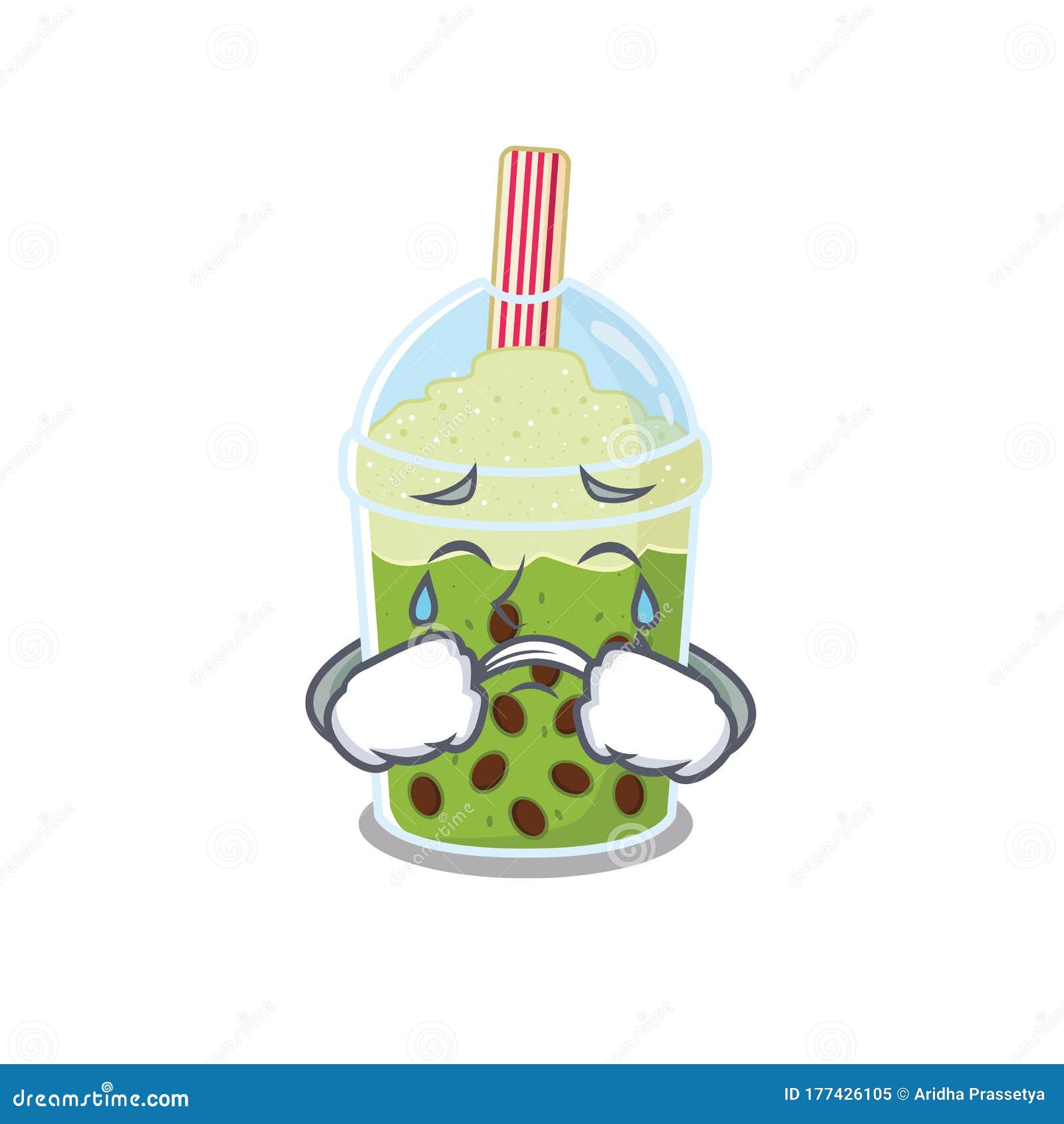 A Crying Matcha Bubble Tea Cartoon Mascot Design Style Stock Vector Illustration of boba