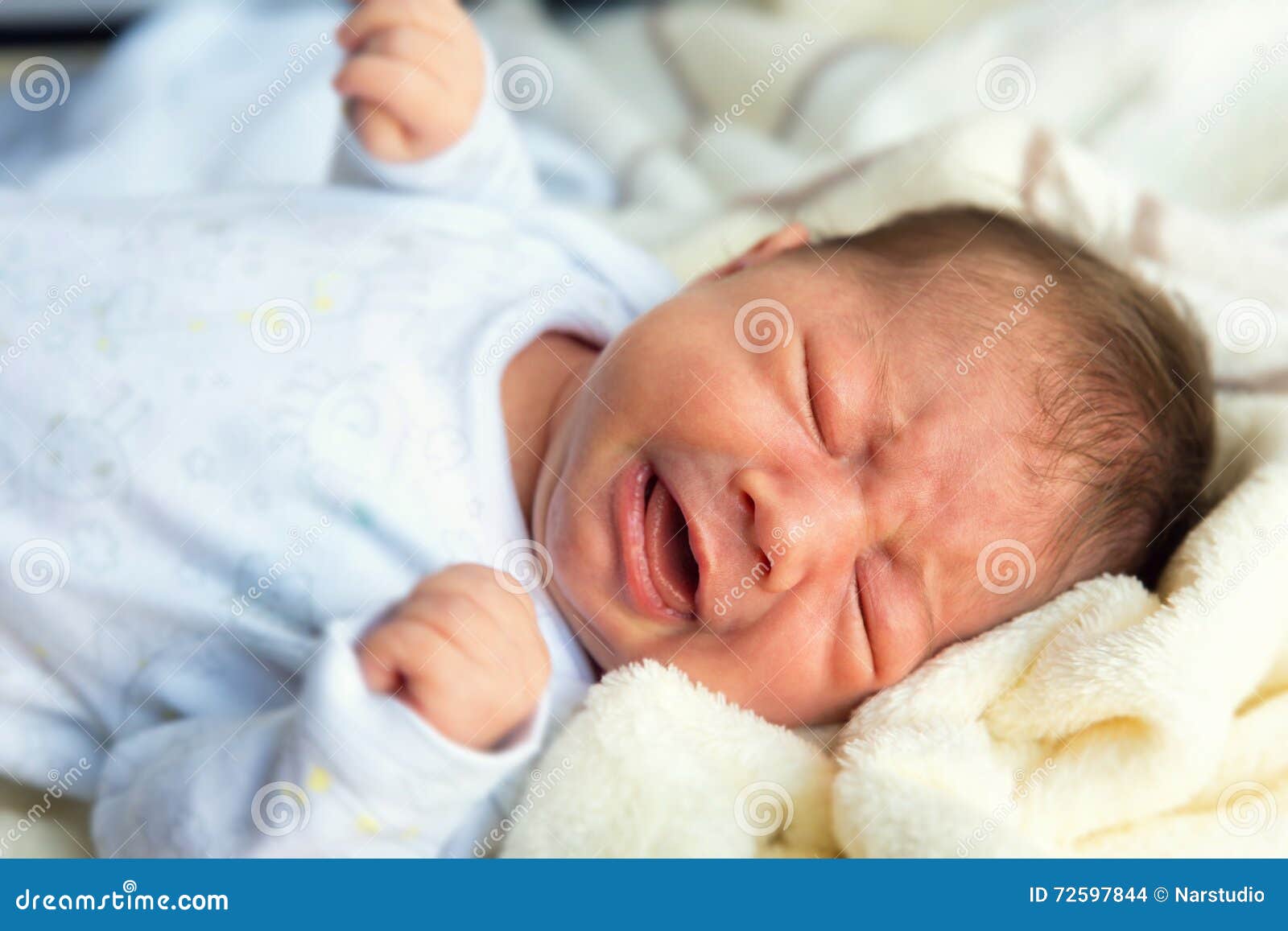 A Crying Newborn Female Baby Stock Photo Image Of Beautiful Bright