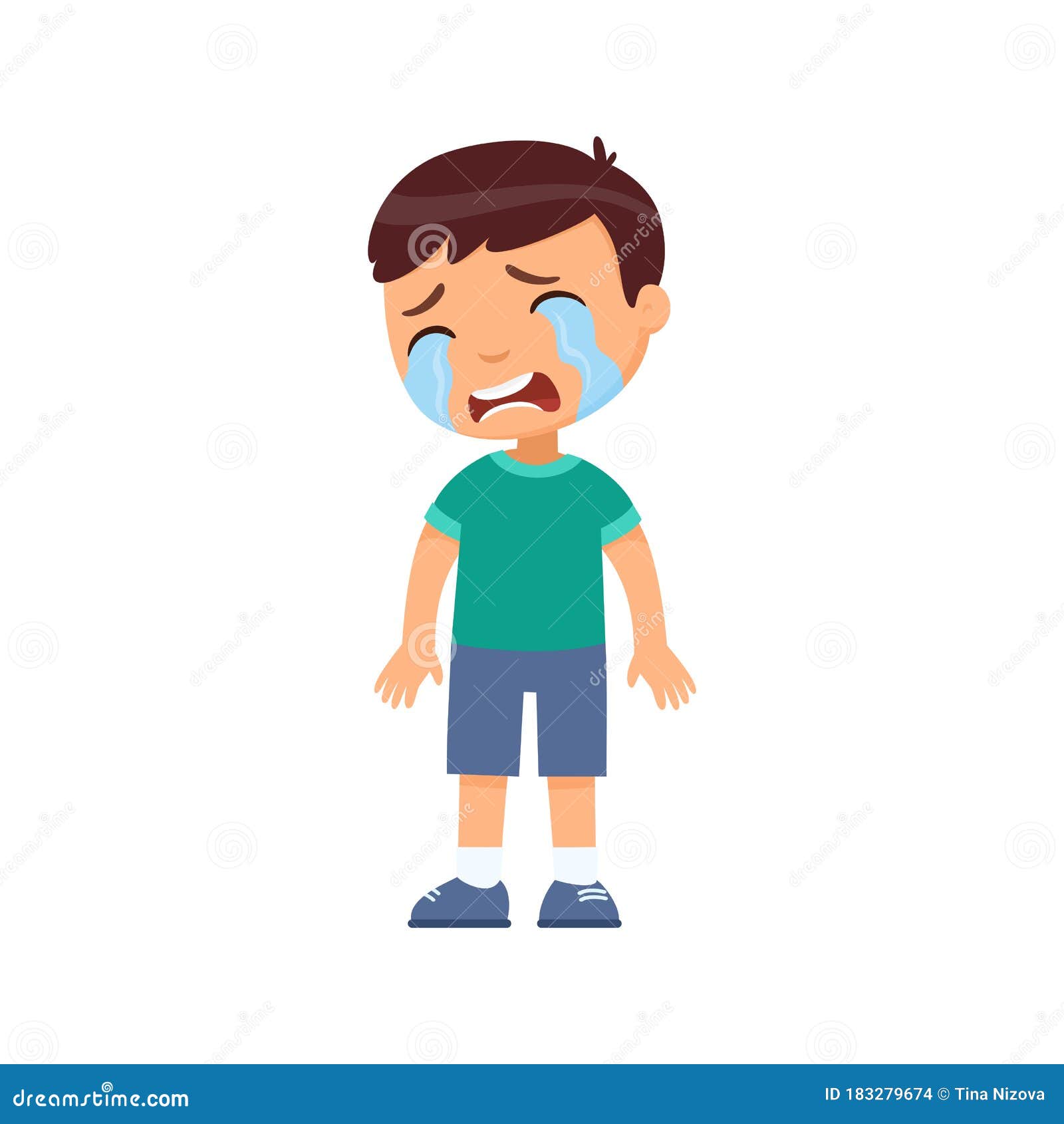 Crying Sad Little Boy Flat Vector Illustration. Upset Child with Tears on  Face Standing Alone Cartoon Character Stock Vector - Illustration of pain,  cute: 183279674
