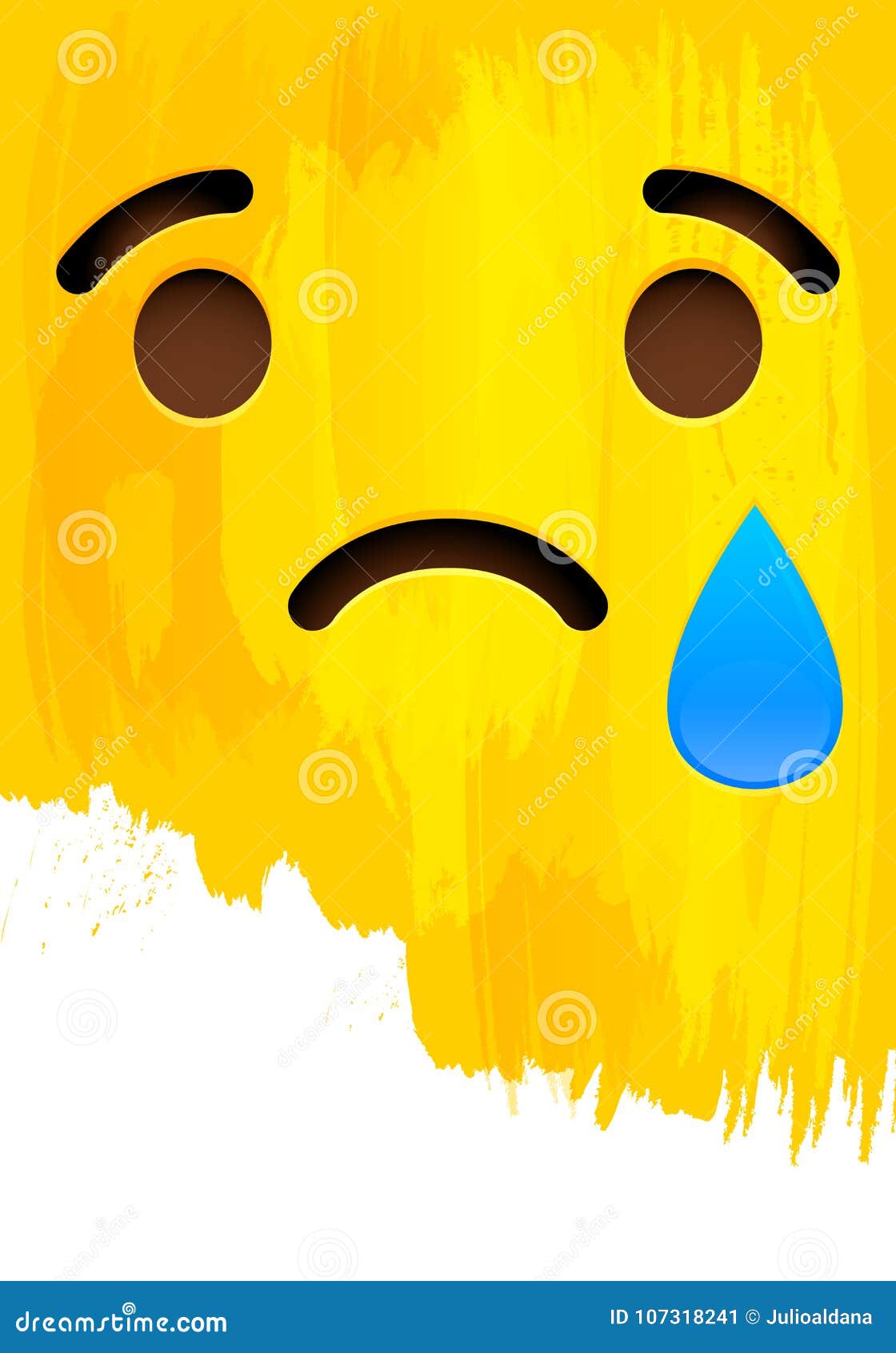 Crying Sad Smiley Face on Yellow Paint Wall Stock Vector ...