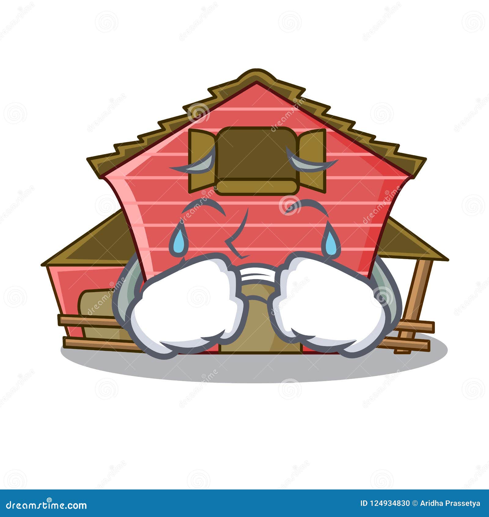 Crying Spring Day With A Red Barn Cartoon Stock Vector
