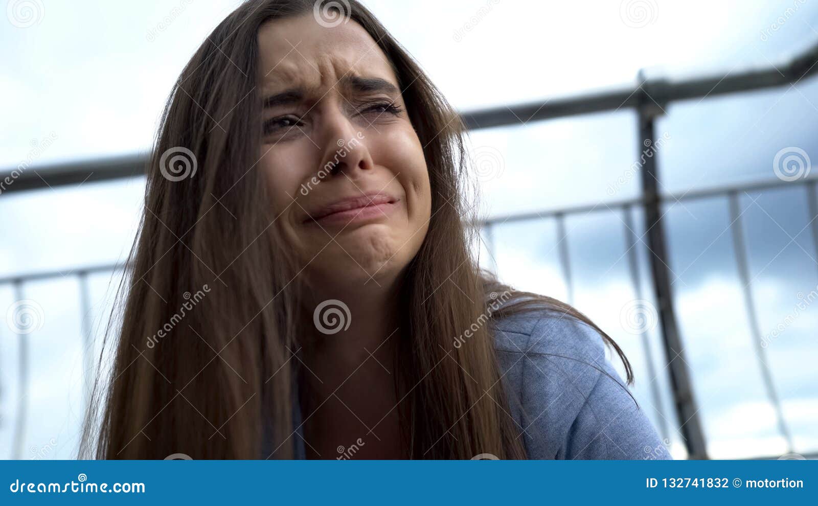 Crying Woman Sitting On Street Breakup Or Loss Of Close Person Mental Disorder Stock Photo