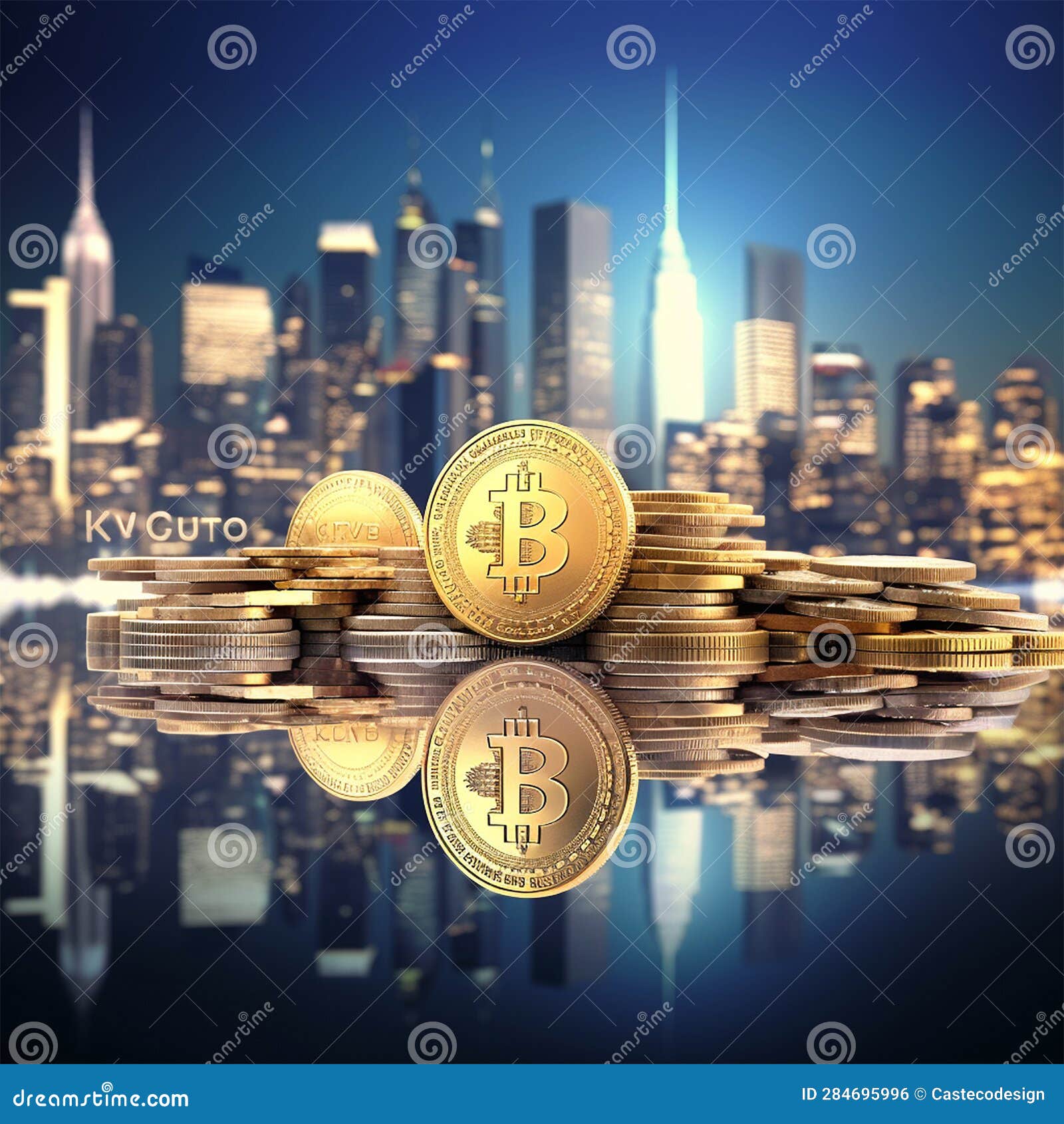 Crypto Coins Over a City Line Background Generated by AI Stock Illustration  - Illustration of line, blockchain: 284695996