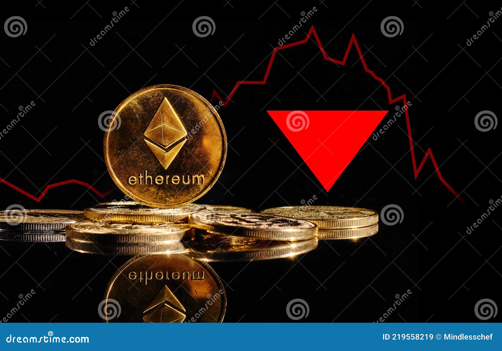 Crypto Collapse. Golden Coins with Ether Logo Drop at Bear Market. Pullback  of Cryptocurrency Ethereum ETH in Trading Editorial Stock Image - Image of  coin, money: 219558219