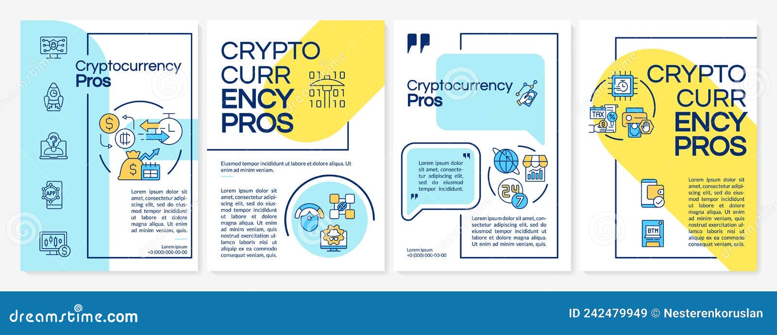 Cryptocurrency Advantages Blue and Yellow Brochure Template Stock Cryptocurrency Advantages Blue and Yellow Brochure Template Stock
