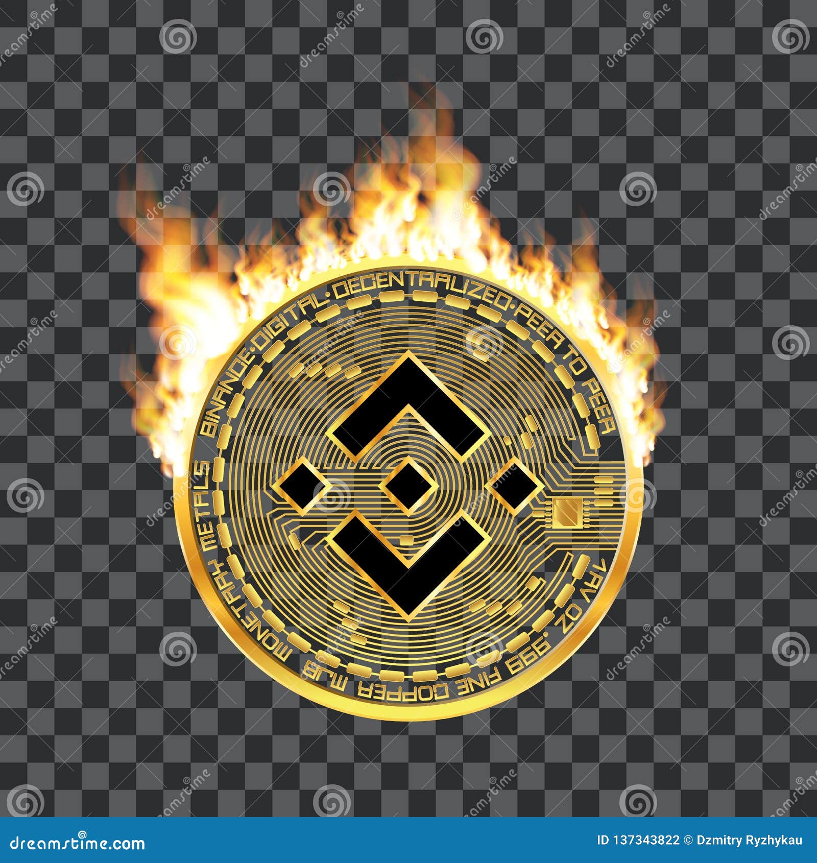 Crypto Currency Binance Golden Symbol On Fire Stock Vector ...