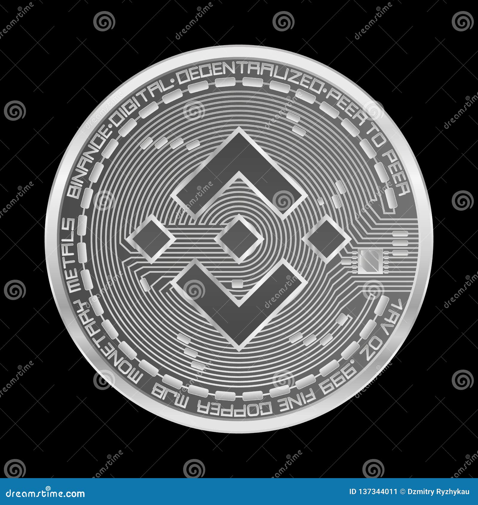 Crypto Currency Binance Silver Symbol Isolated On Black ...