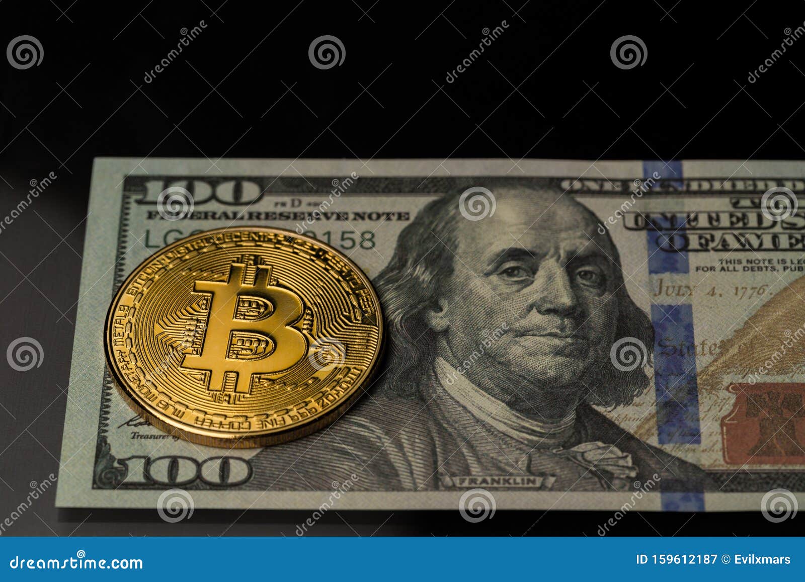 Crypto Currency Bitcoin On A 100 Dollar Bill Stock Image ...