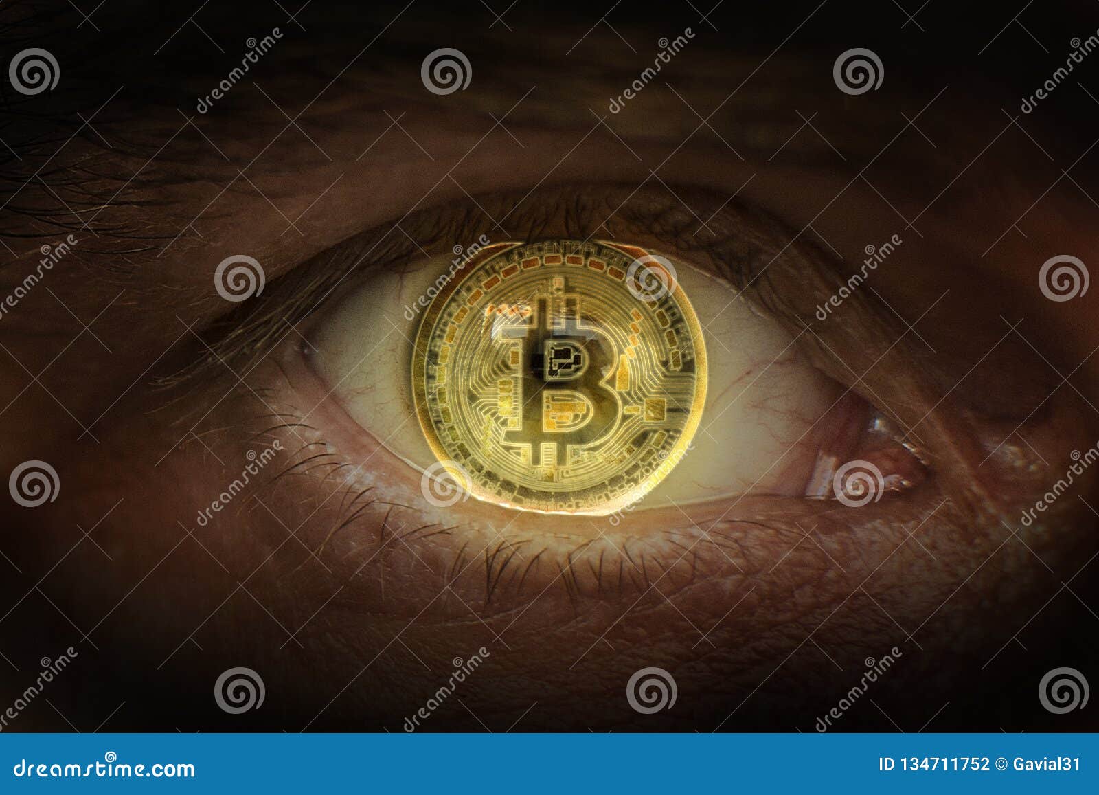 Crypto Currency Gold Bitcoin. Macro Shooting Bitcoins. Eye of a Man with a  Bitcoin Coin Reflected in a Student Stock Photo - Image of blockchain,  mining: 134711752