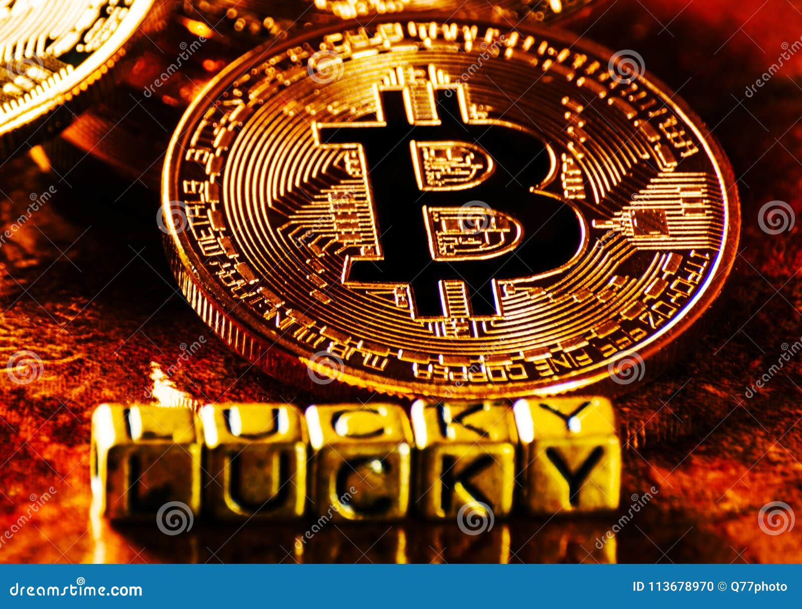 Crypto Currency Gold Bitcoin With Word Lucky, BTC, Macro ...