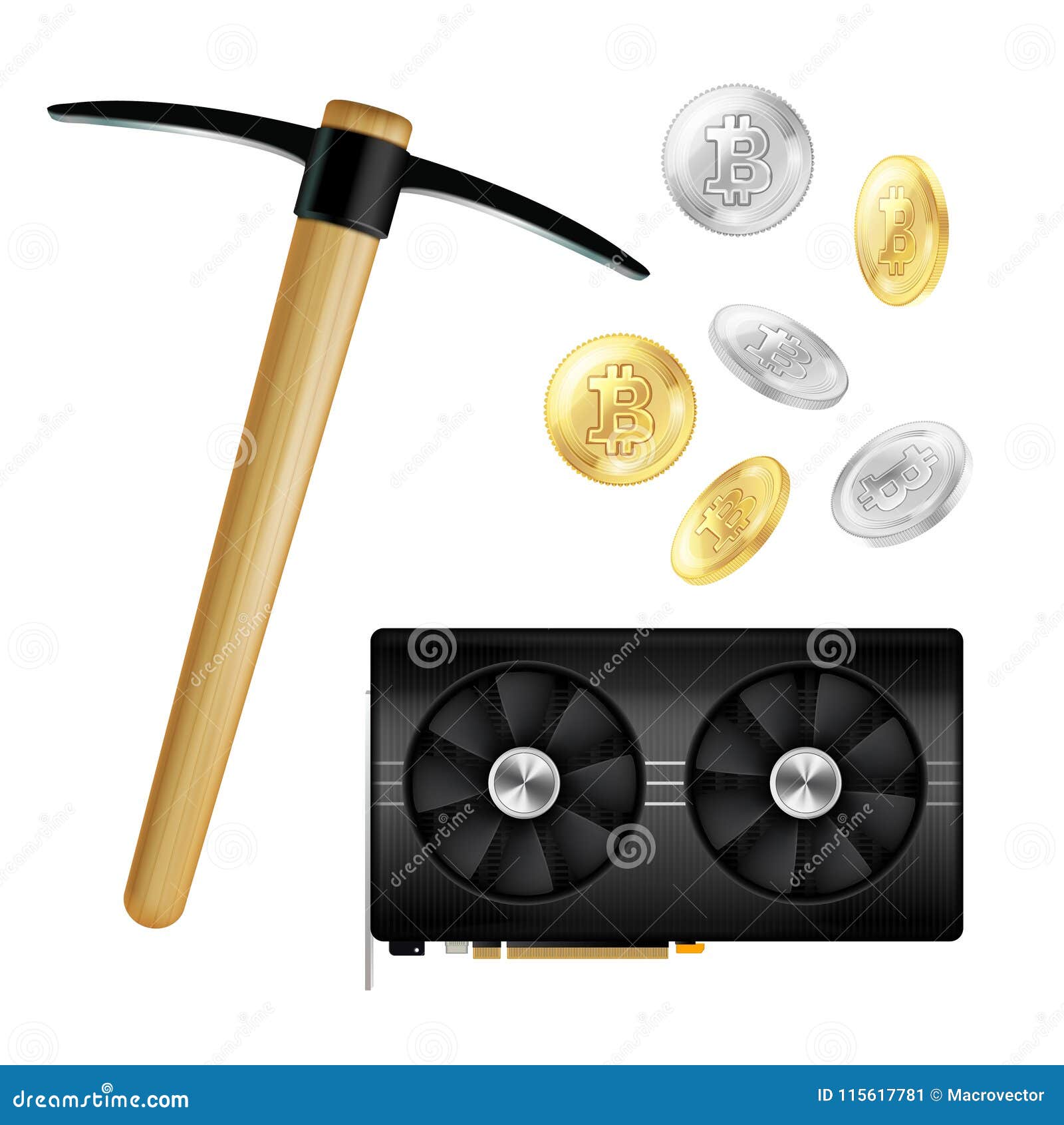 crypto currency mining realistic icons