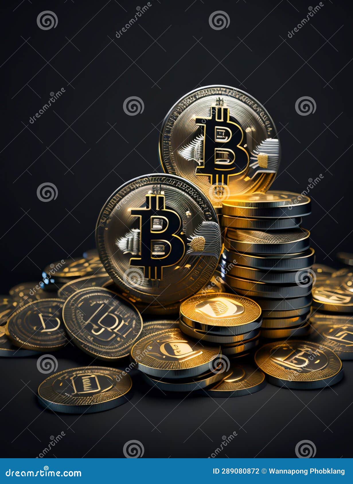 Crypto Currency Stacks Exploring the Digital Wealth Frontier, Generative Ai Stock Illustration 