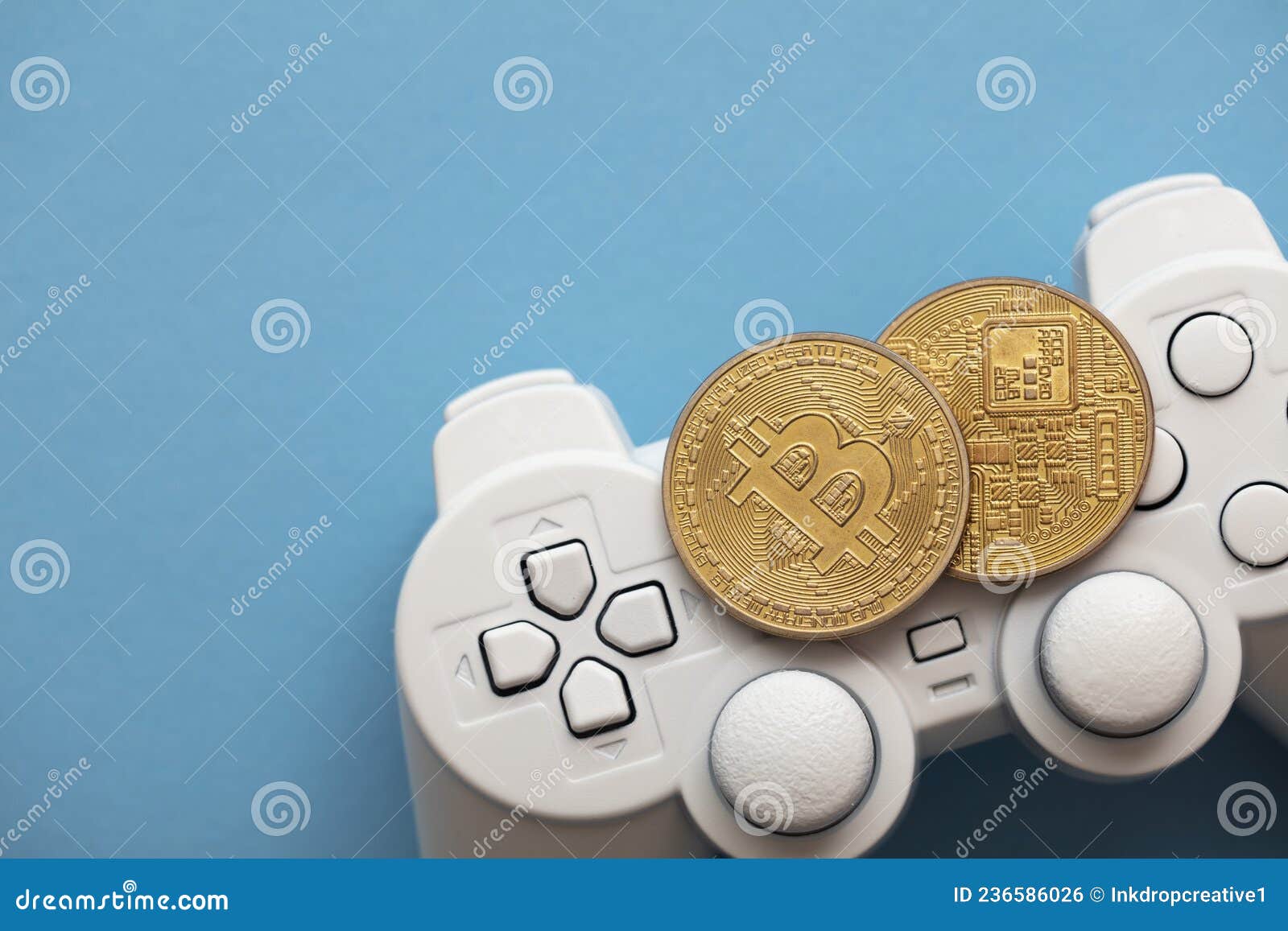 Crypto Gaming Concept. Video Game Controller with a Bitcoin Cryptocurrency  Coin Stock Photo - Image of concept, currency: 236586026