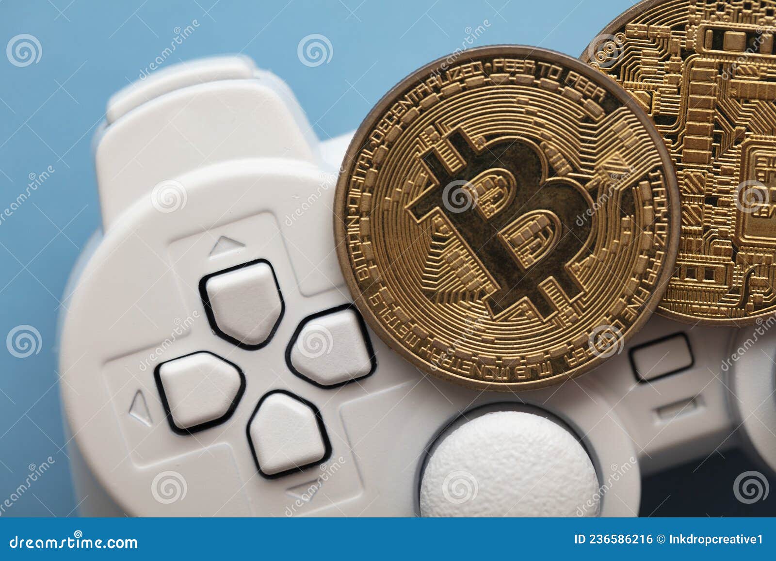 Crypto Gaming Concept. Video Game Controller with a Bitcoin Cryptocurrency  Coin Stock Photo - Image of future, joystick: 236586216