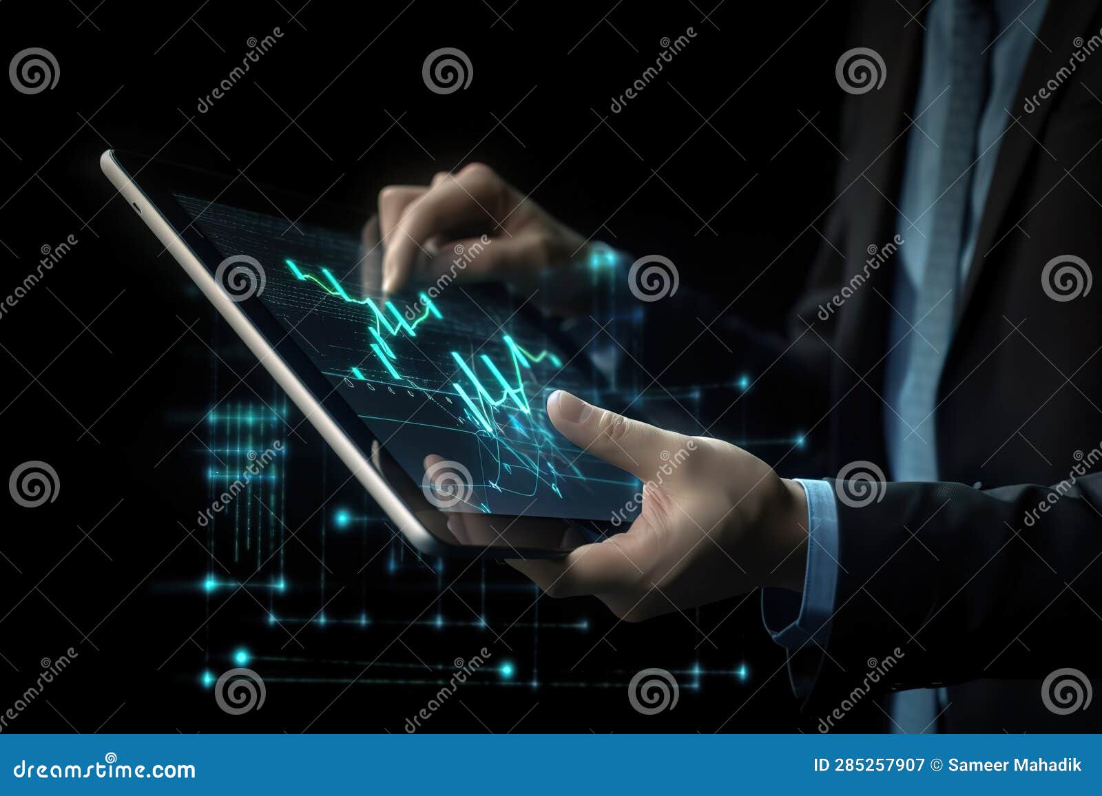 Crypto Graph Chart with Black Background and Blue Lines on a Device Held on  Human Hand. Generative AI Stock Illustration - Illustration of agent,  robot: 285257907