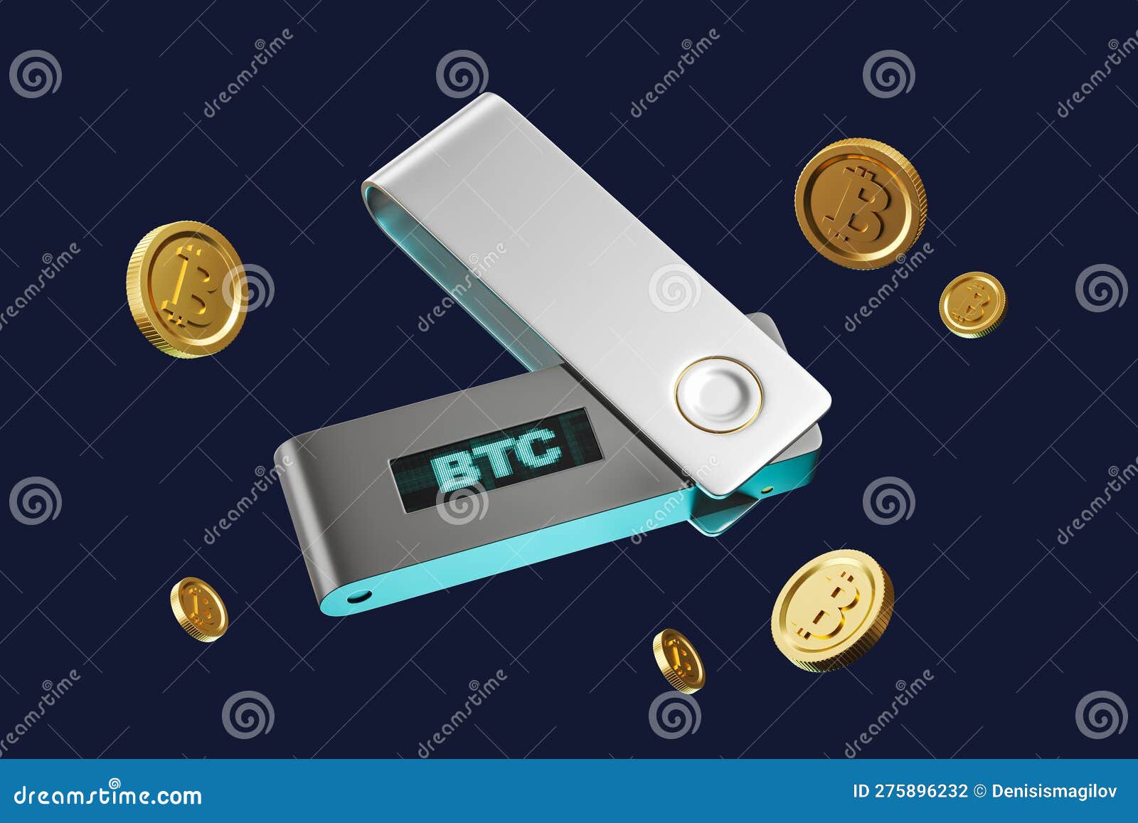 Crypto Hardware Wallet for Bitcoin Storage, Falling Coins Stock  Illustration - Illustration of gadget, crypto: 275896232